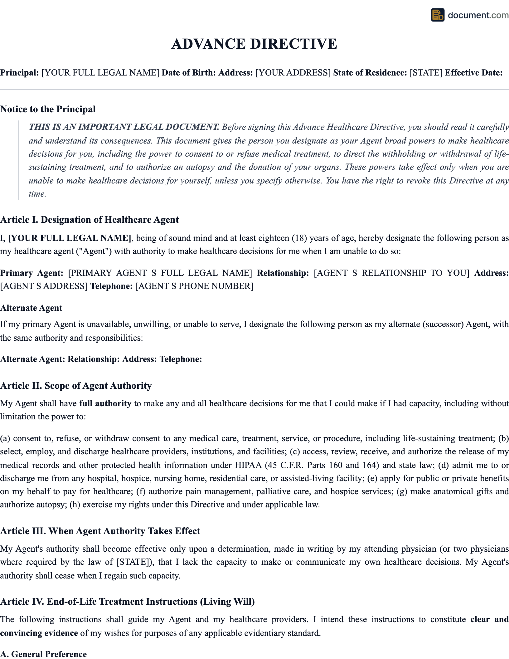 Advance Directive preview