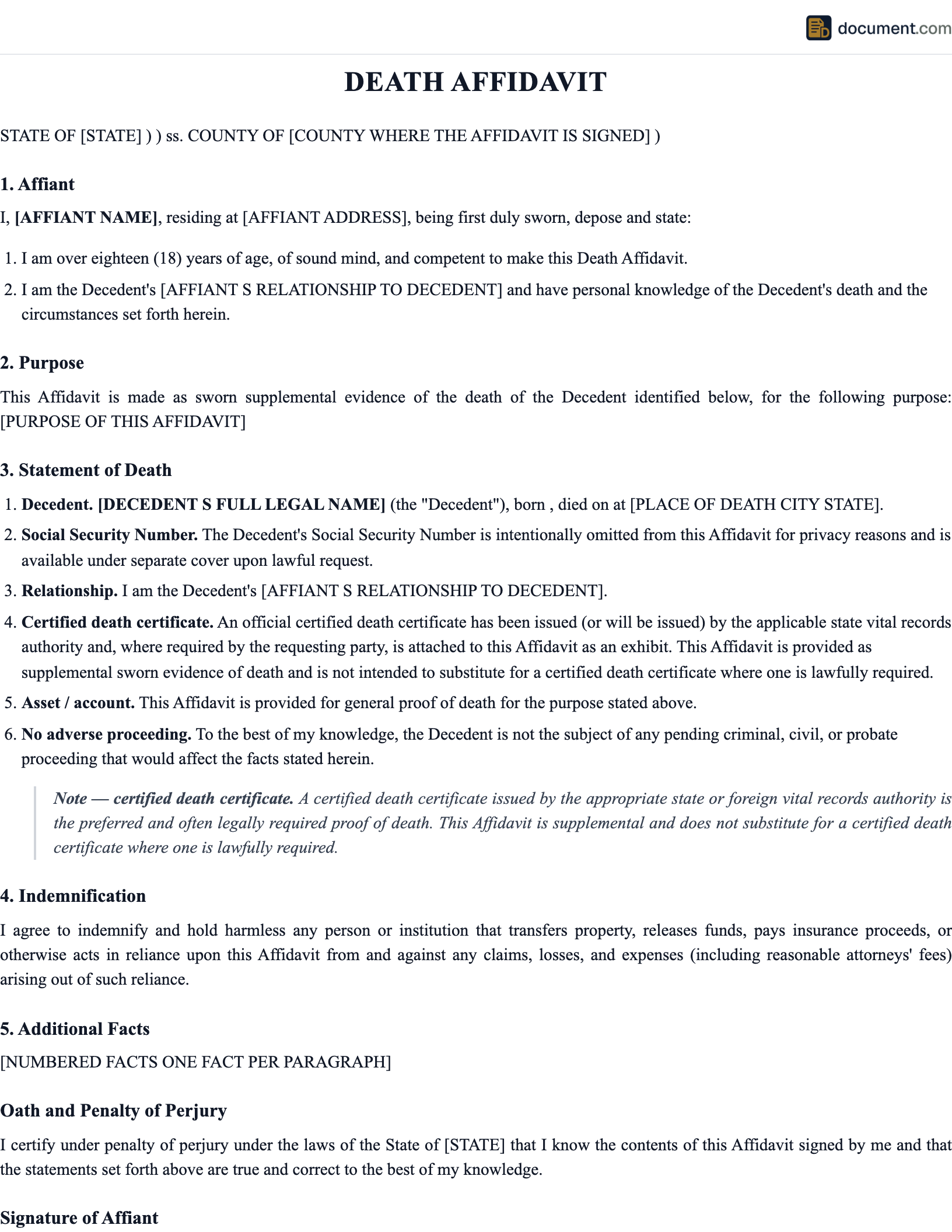 Death Affidavit preview