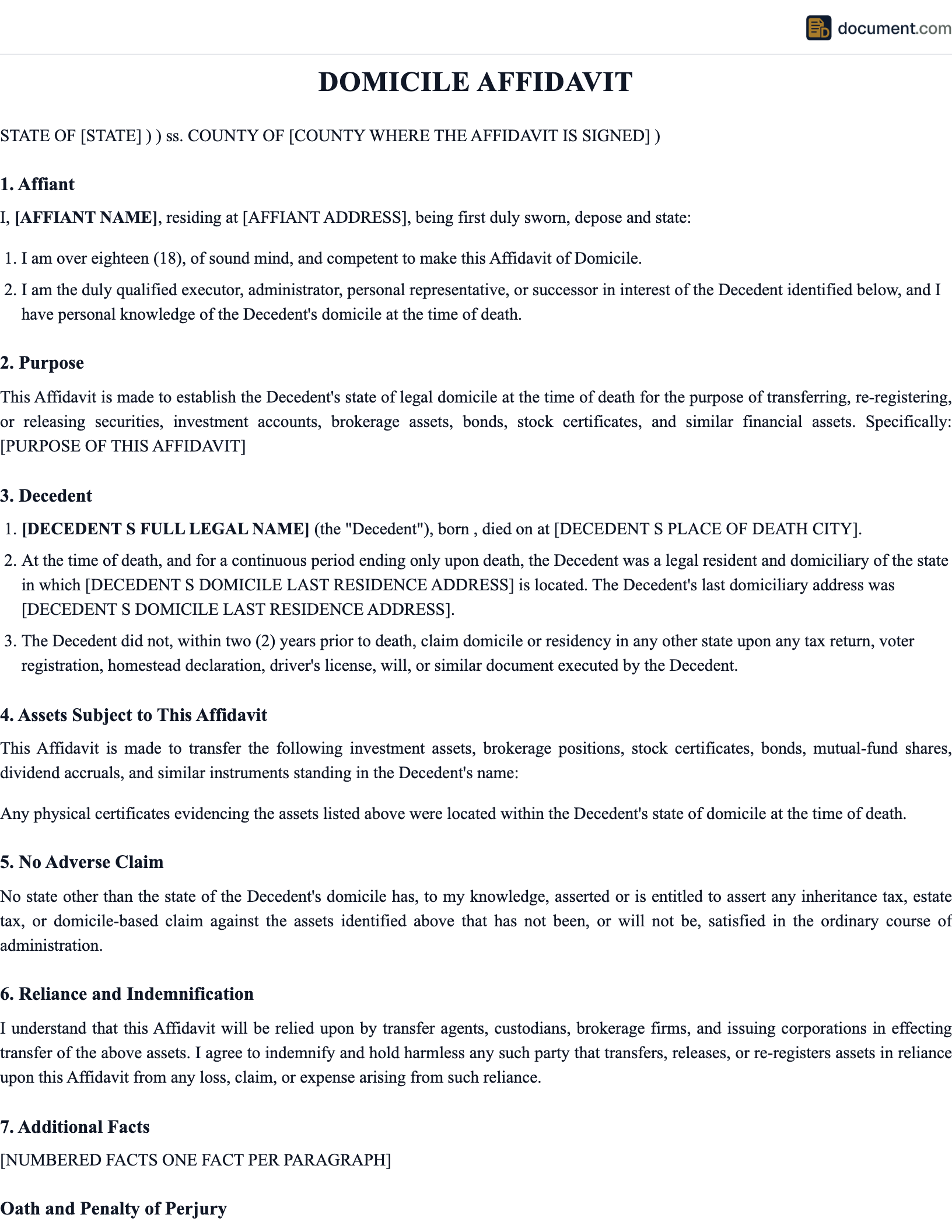 Affidavit of Domicile preview