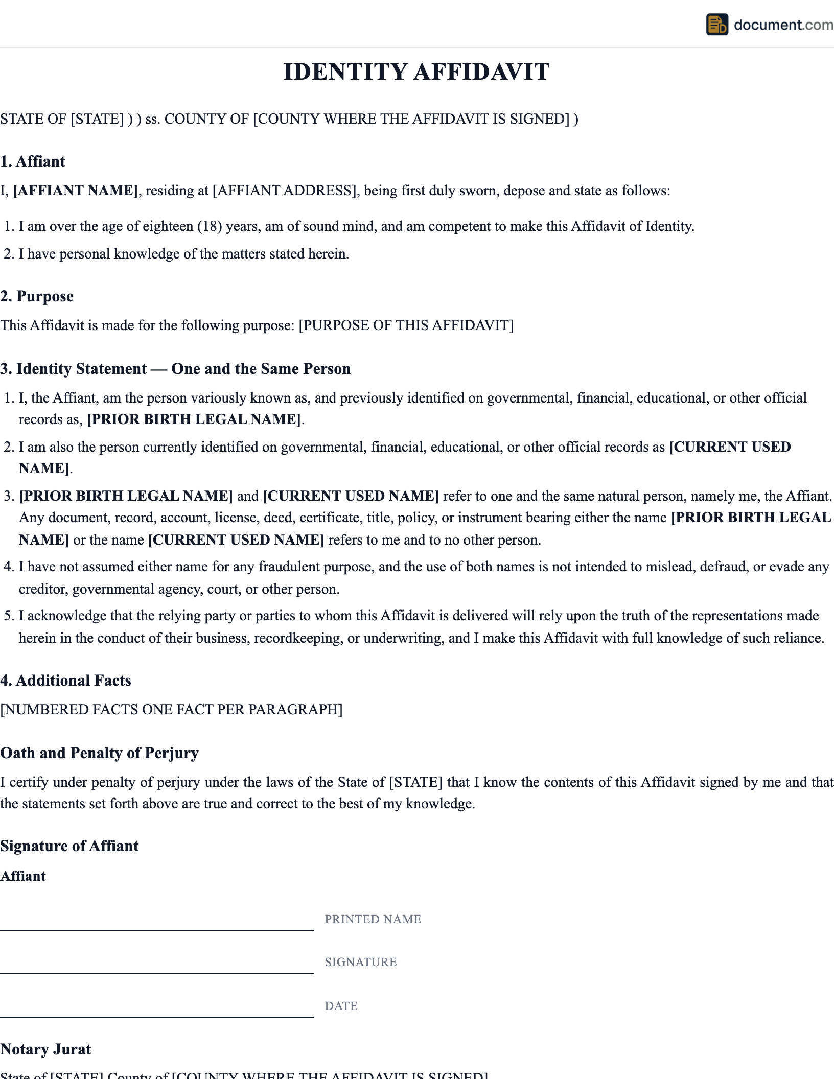 Identity Affidavit preview