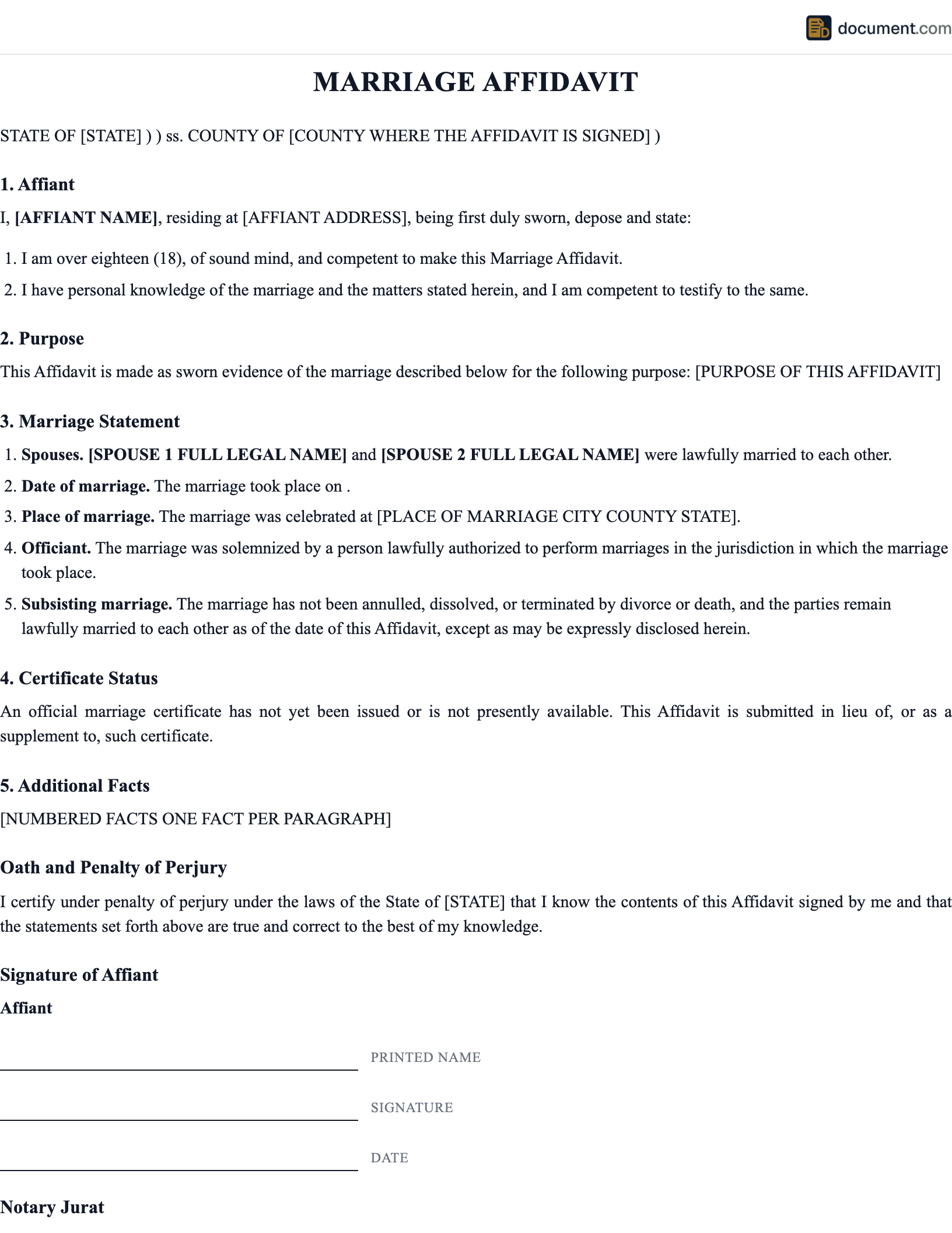 Marriage Affidavit preview