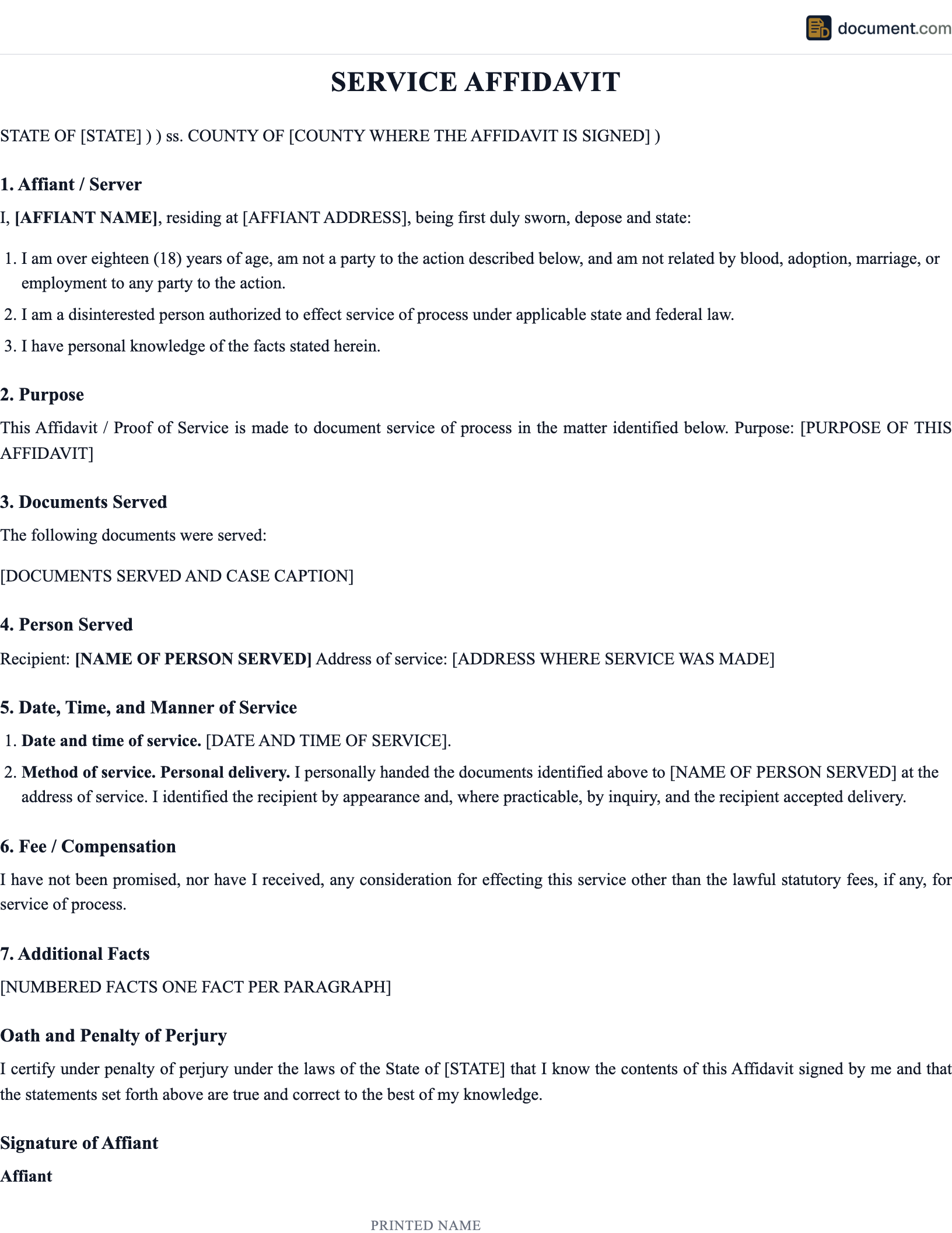 Affidavit of Service preview