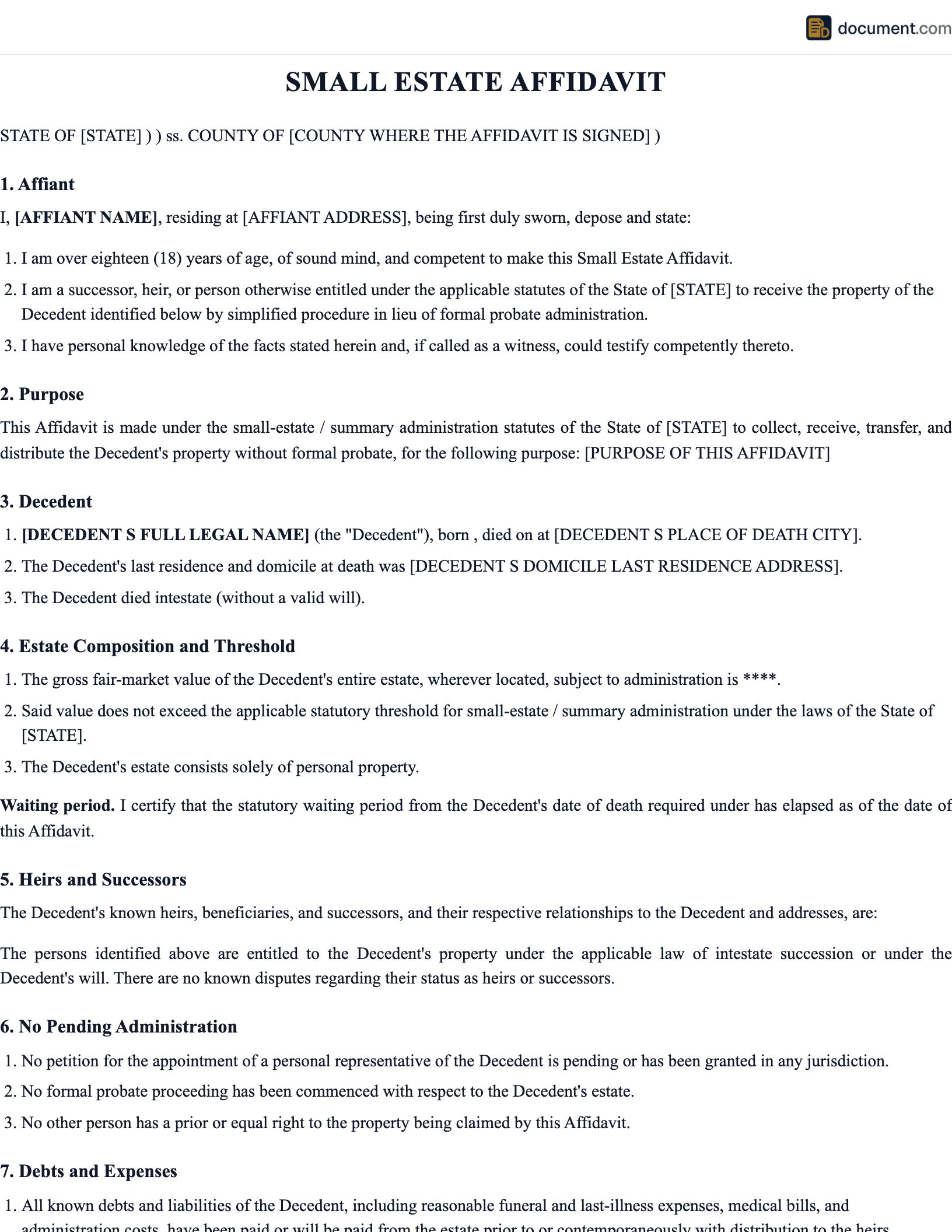 Small Estate Affidavit preview