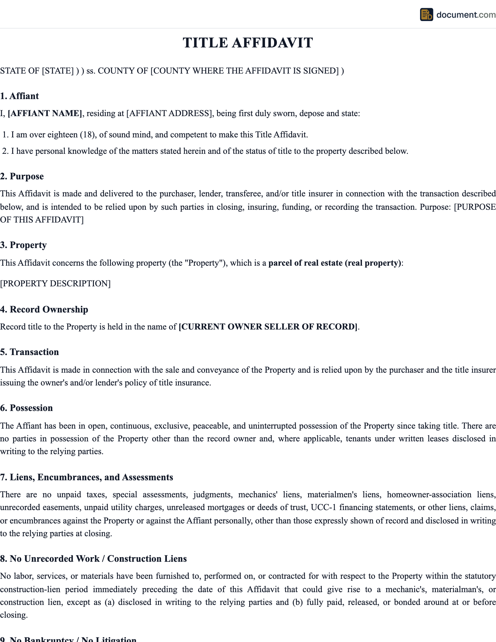 Affidavit of Title preview
