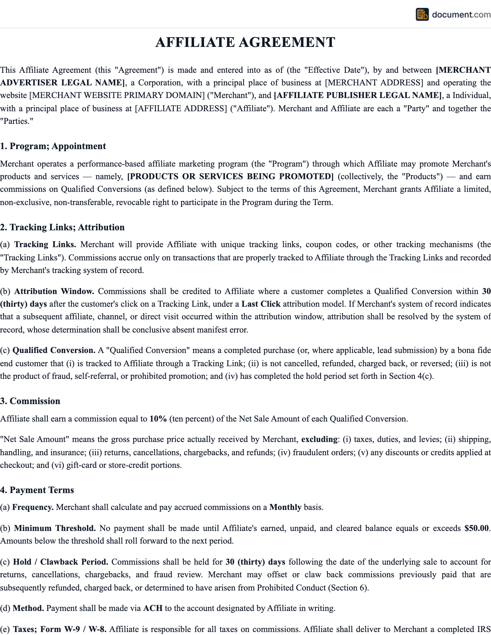 Affiliate Agreement preview