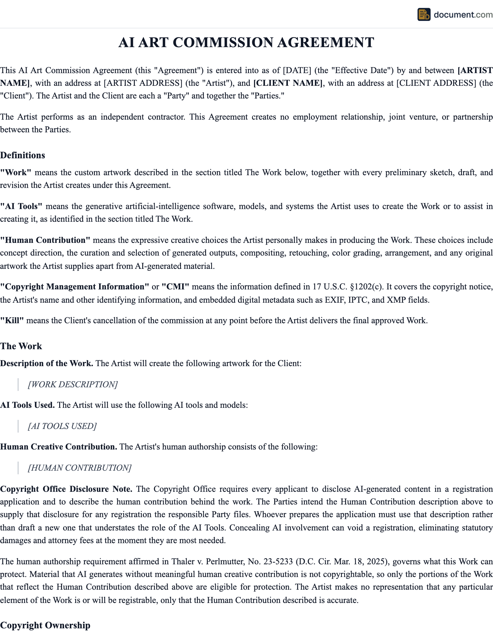 AI Art Commission Agreement preview