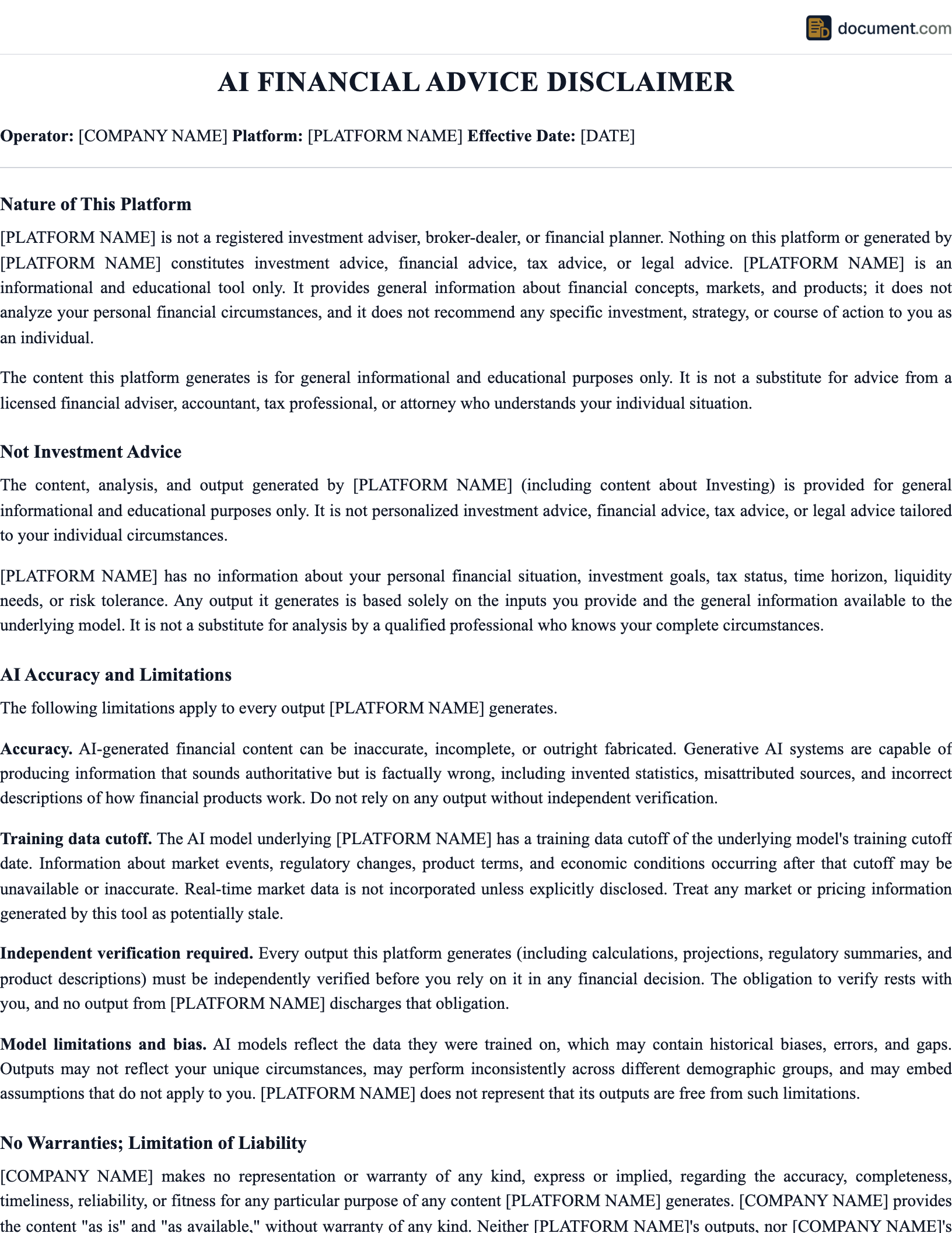 AI Financial Advice Disclaimer preview