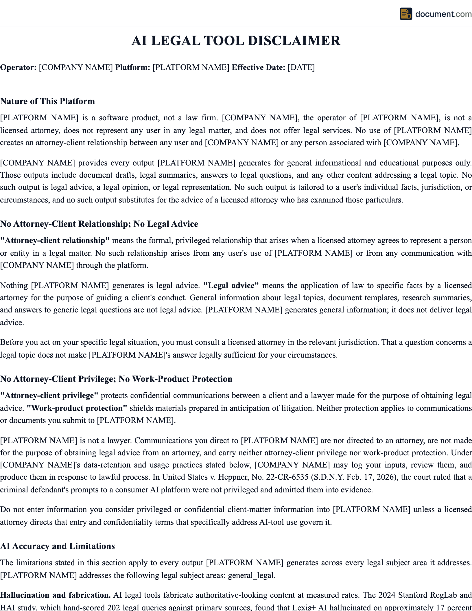 AI Legal Tool Disclaimer (UPL, Hallucination, and Privilege) preview