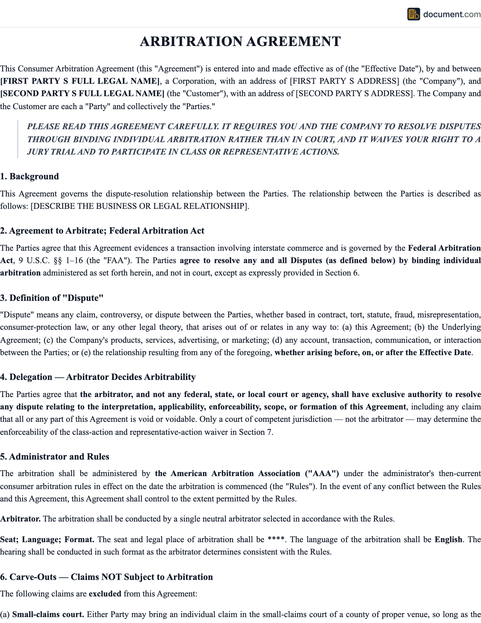 Arbitration Agreement preview
