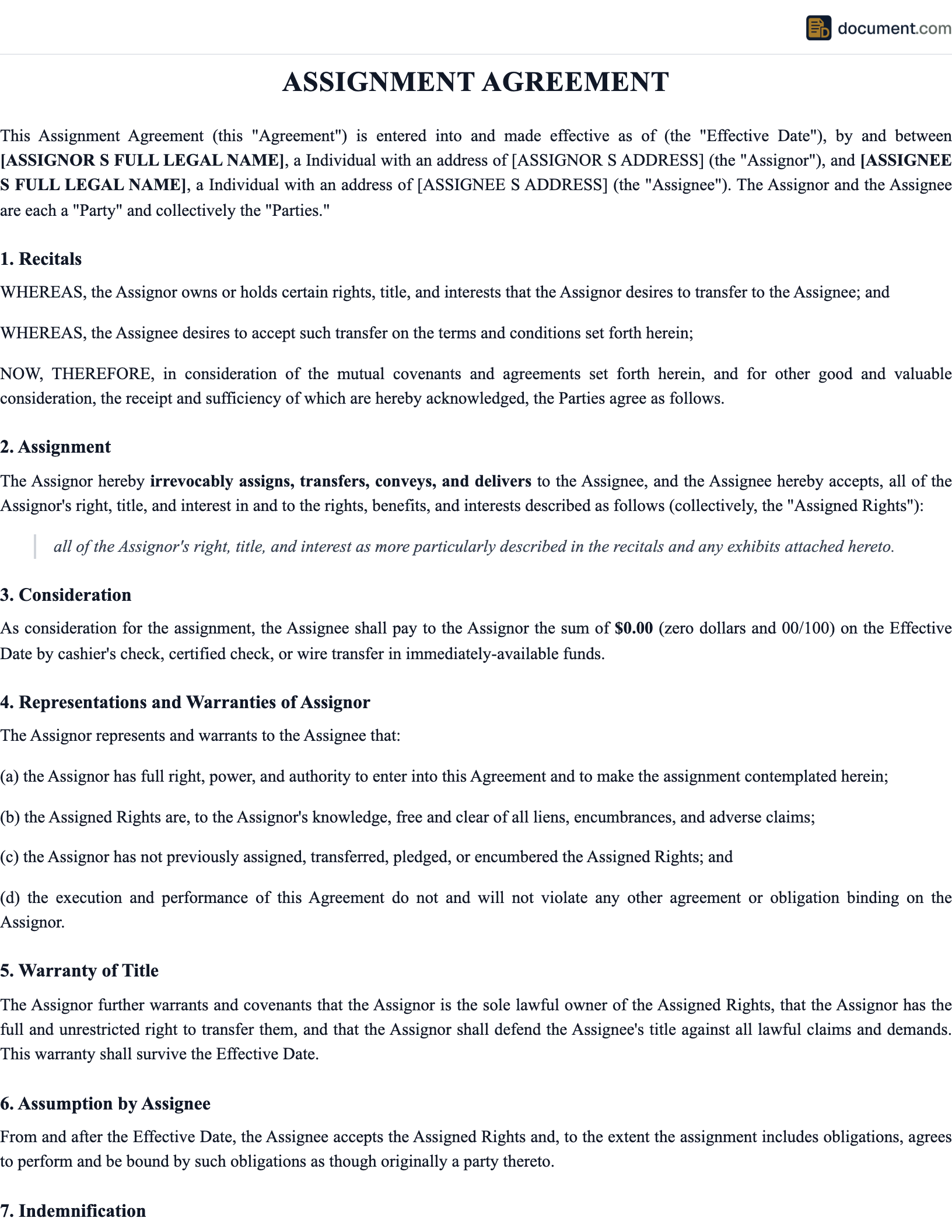 Assignment Agreement preview