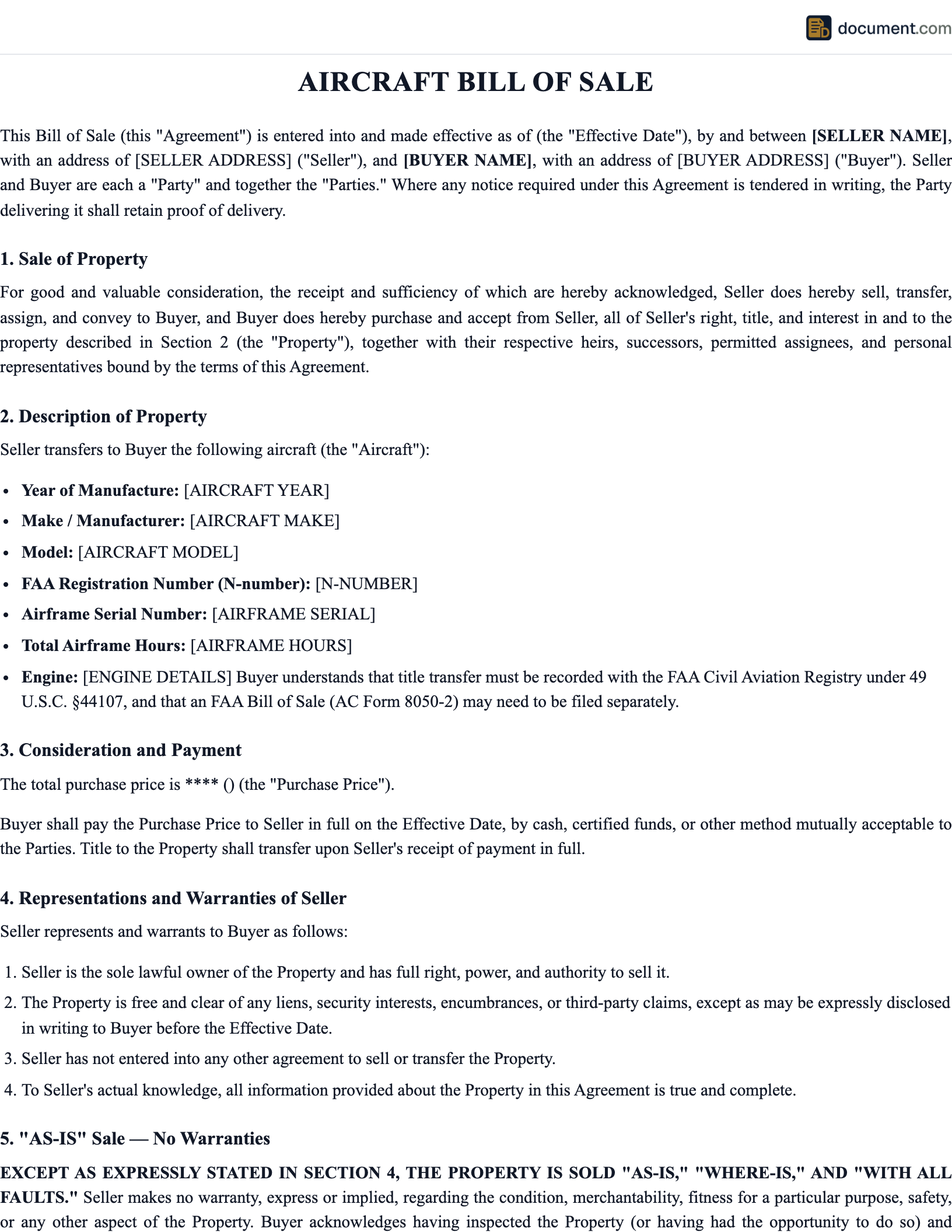 Aircraft Bill of Sale preview