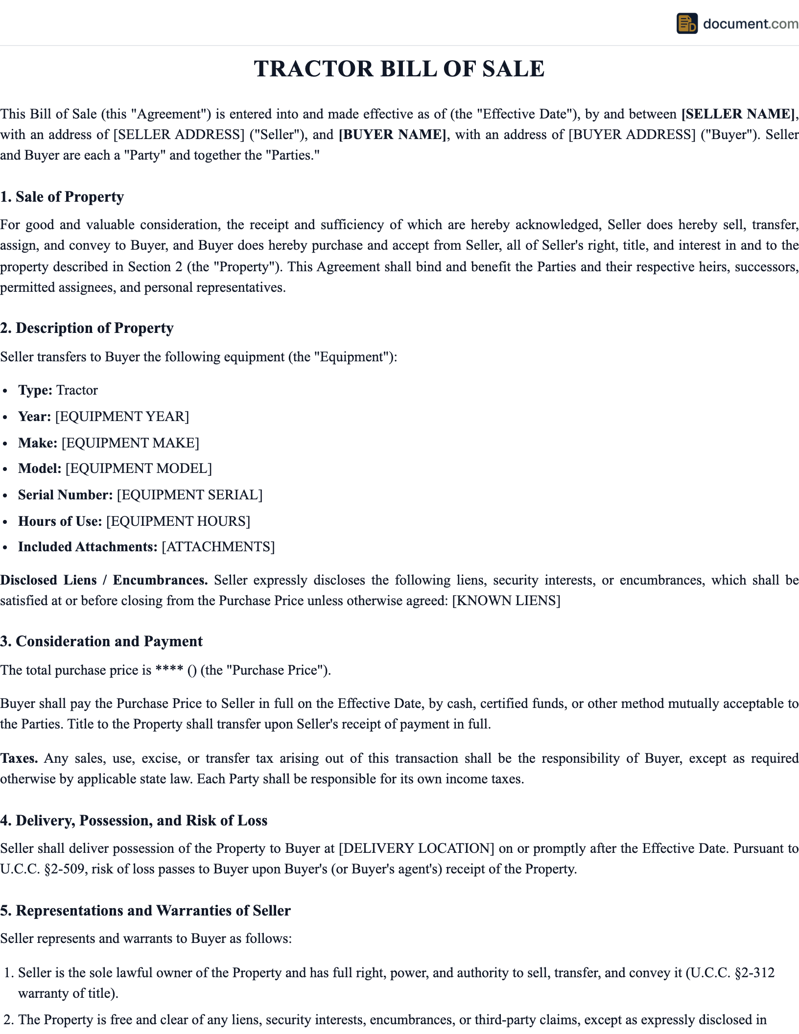 Tractor Bill of Sale preview