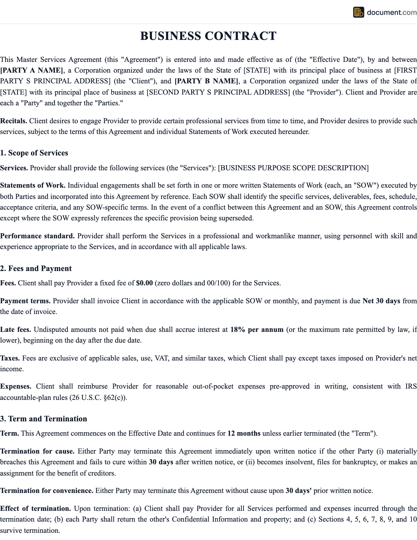 Business Contract preview