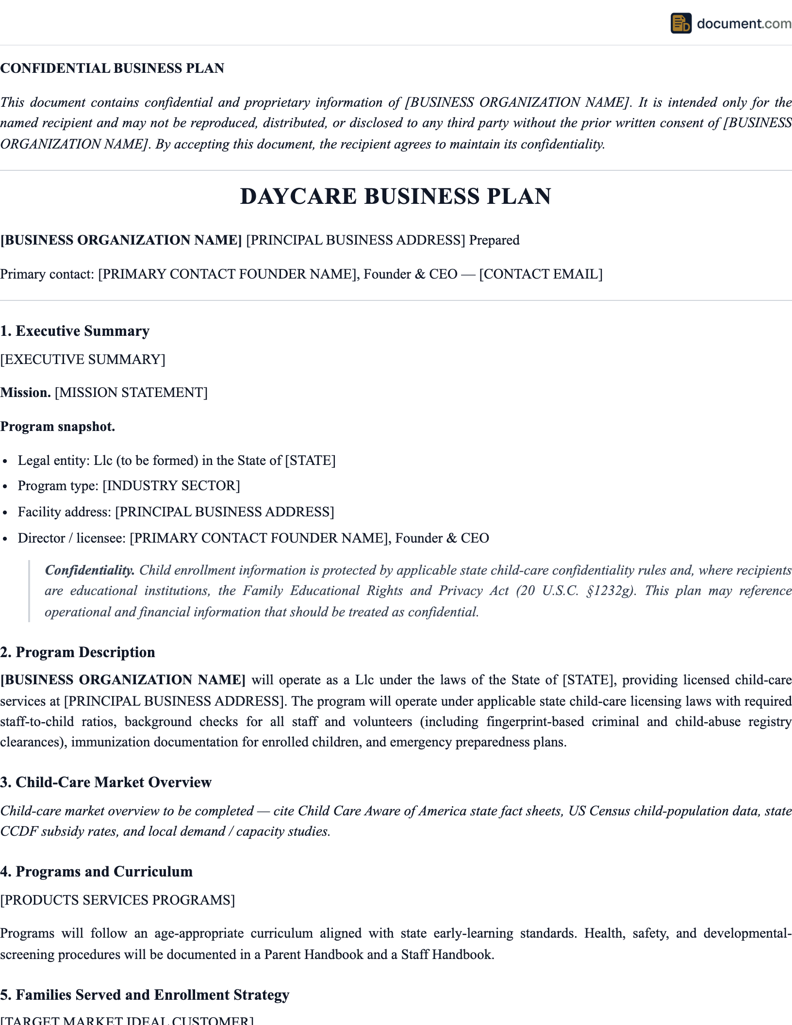 Daycare Business Plan preview