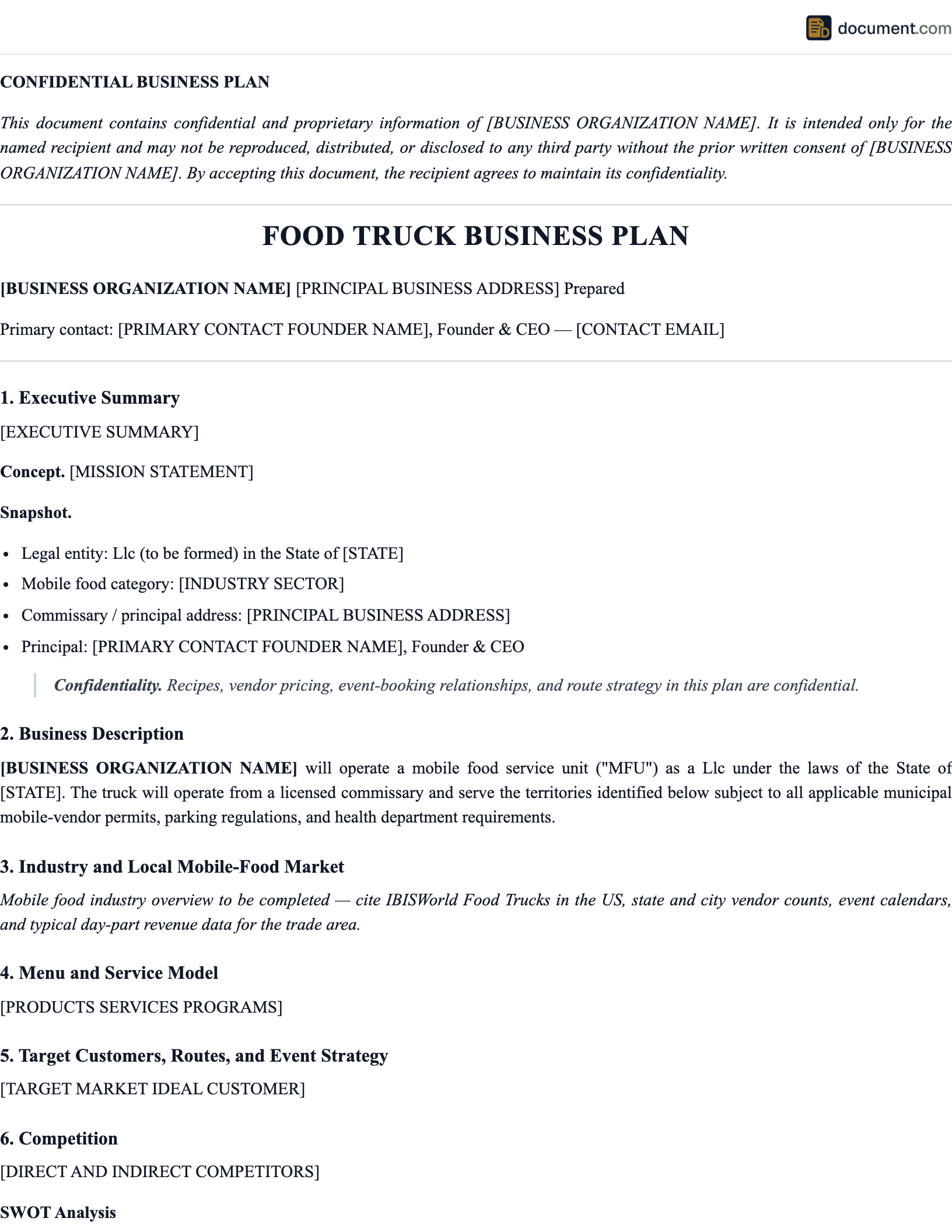 Food Truck Business Plan preview