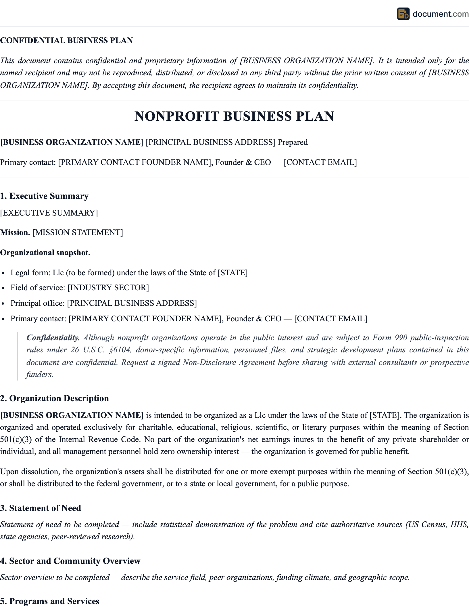 Non Profit Business Plan preview