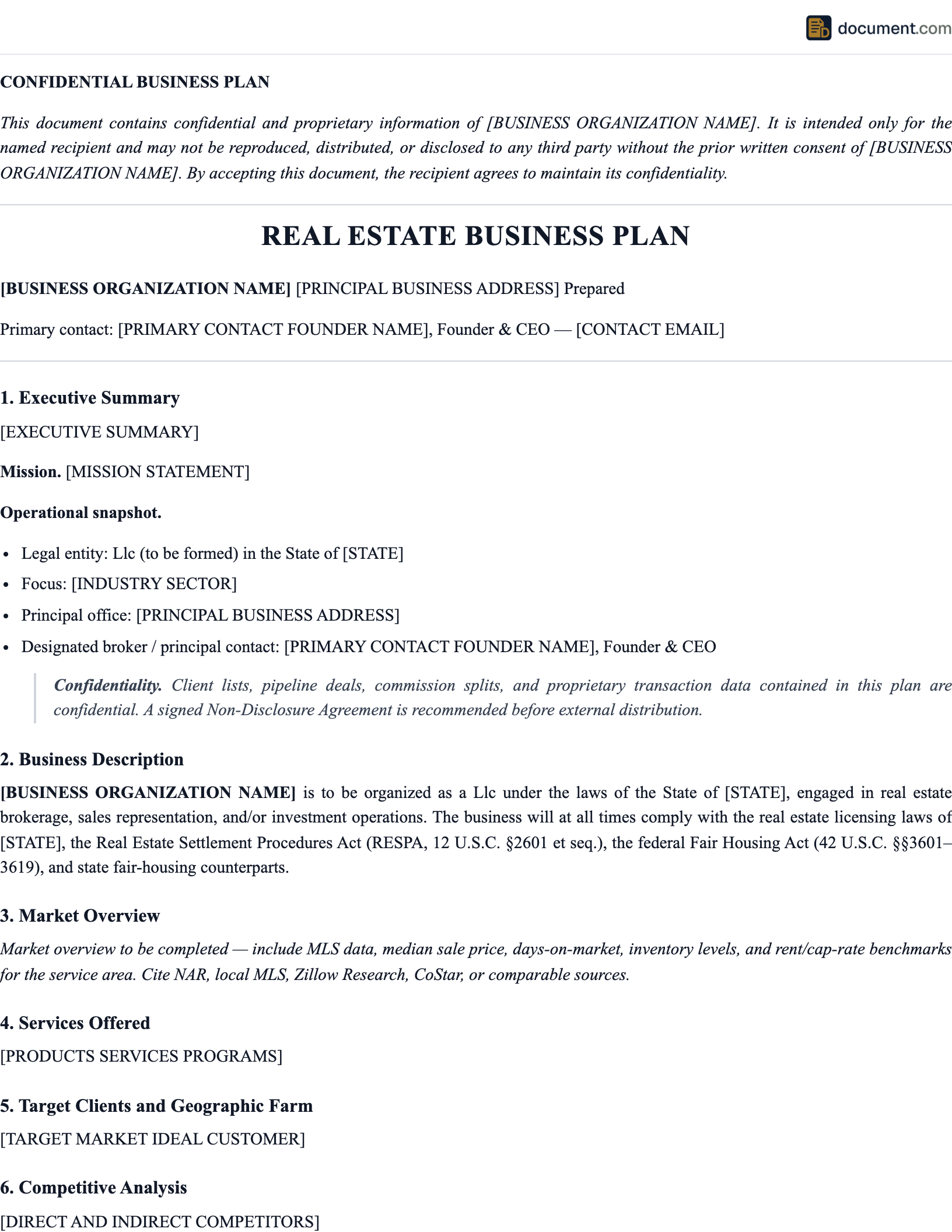 Real Estate Business Plan preview
