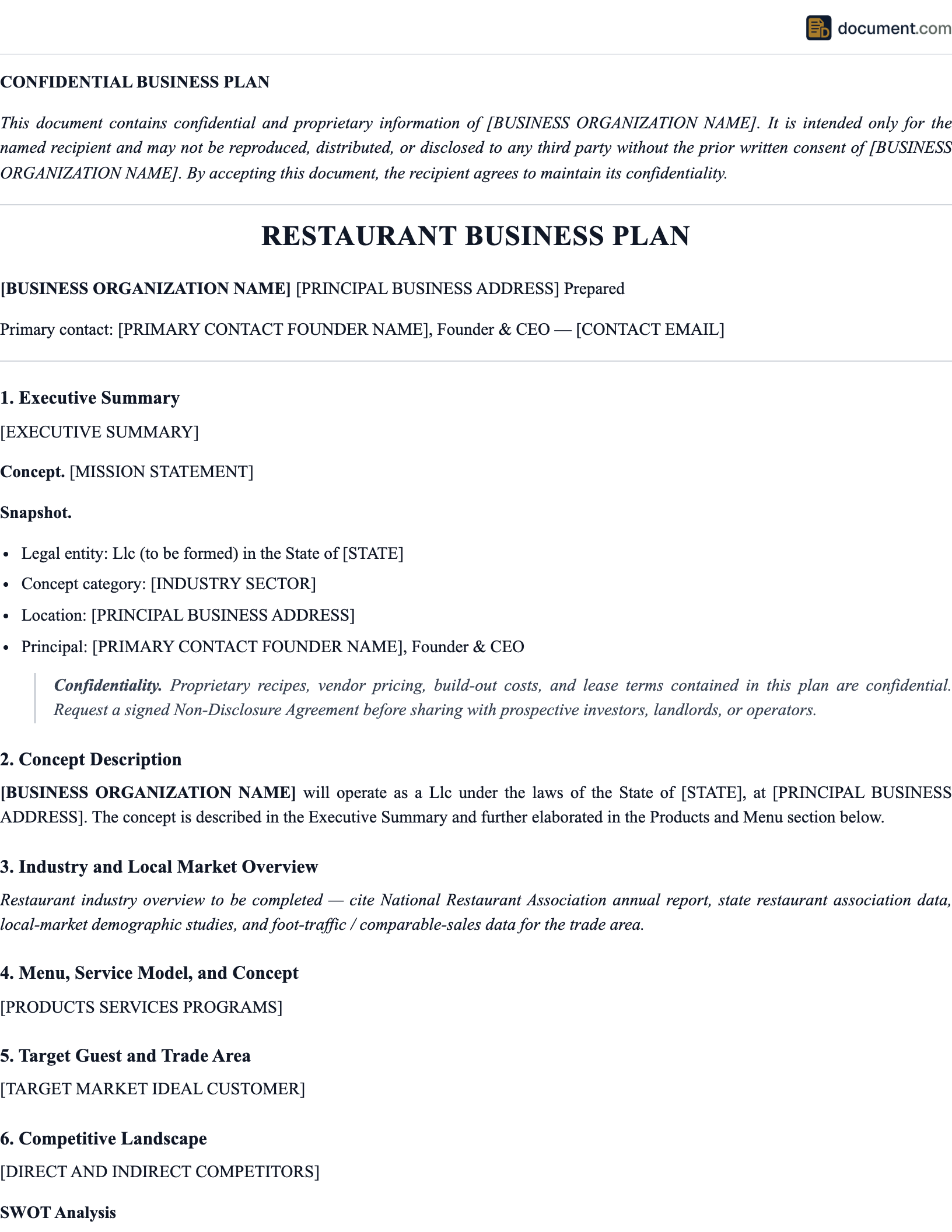 Restaurant Business Plan preview