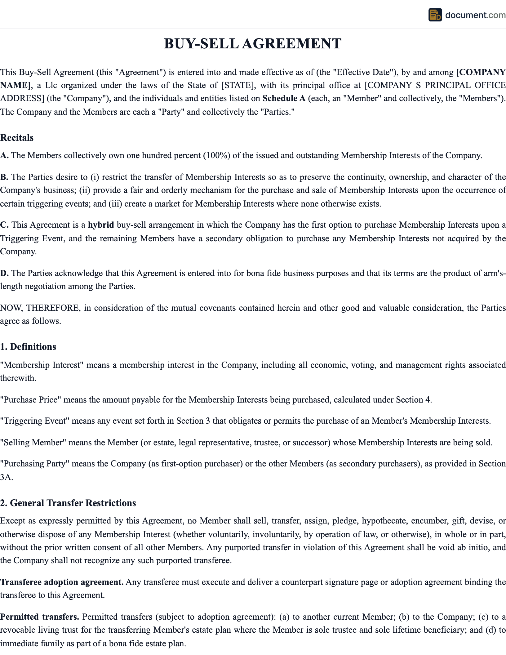 Buy Sell Agreement preview