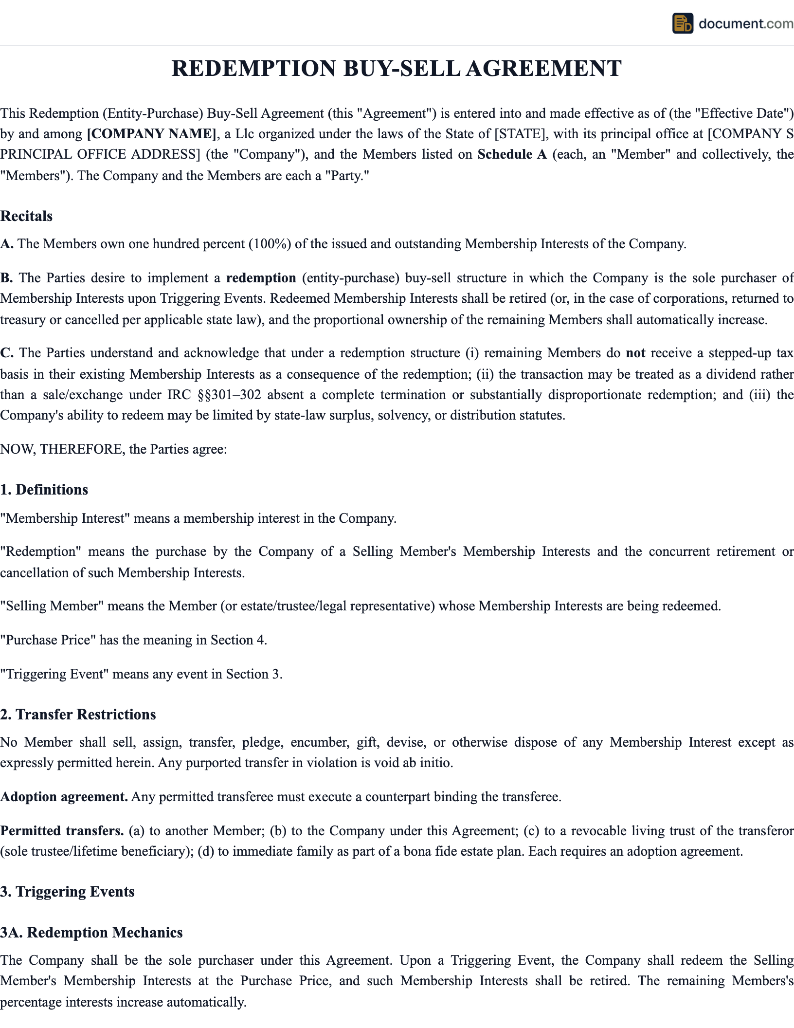 Redemption Buy Sell Agreement preview