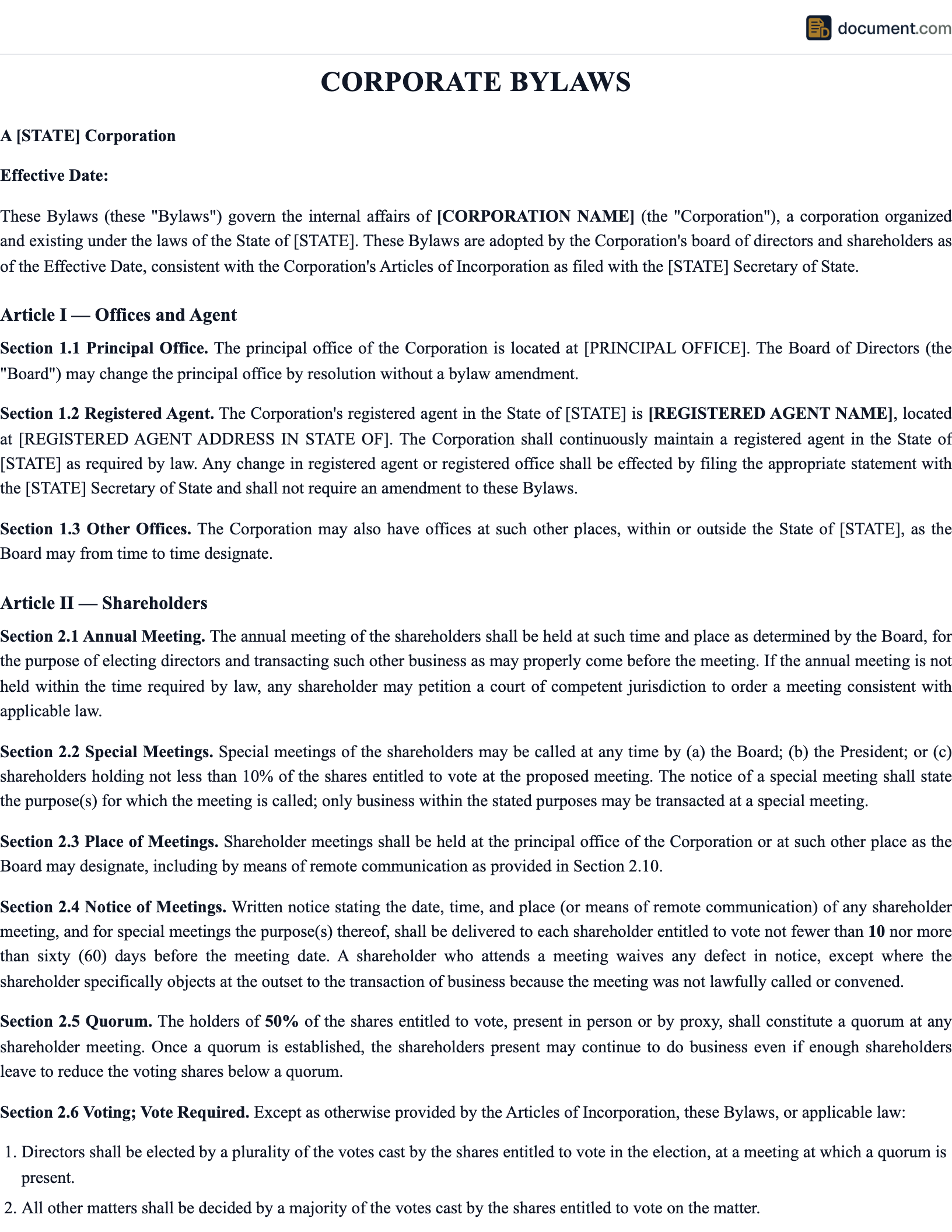 Corporate Bylaws preview