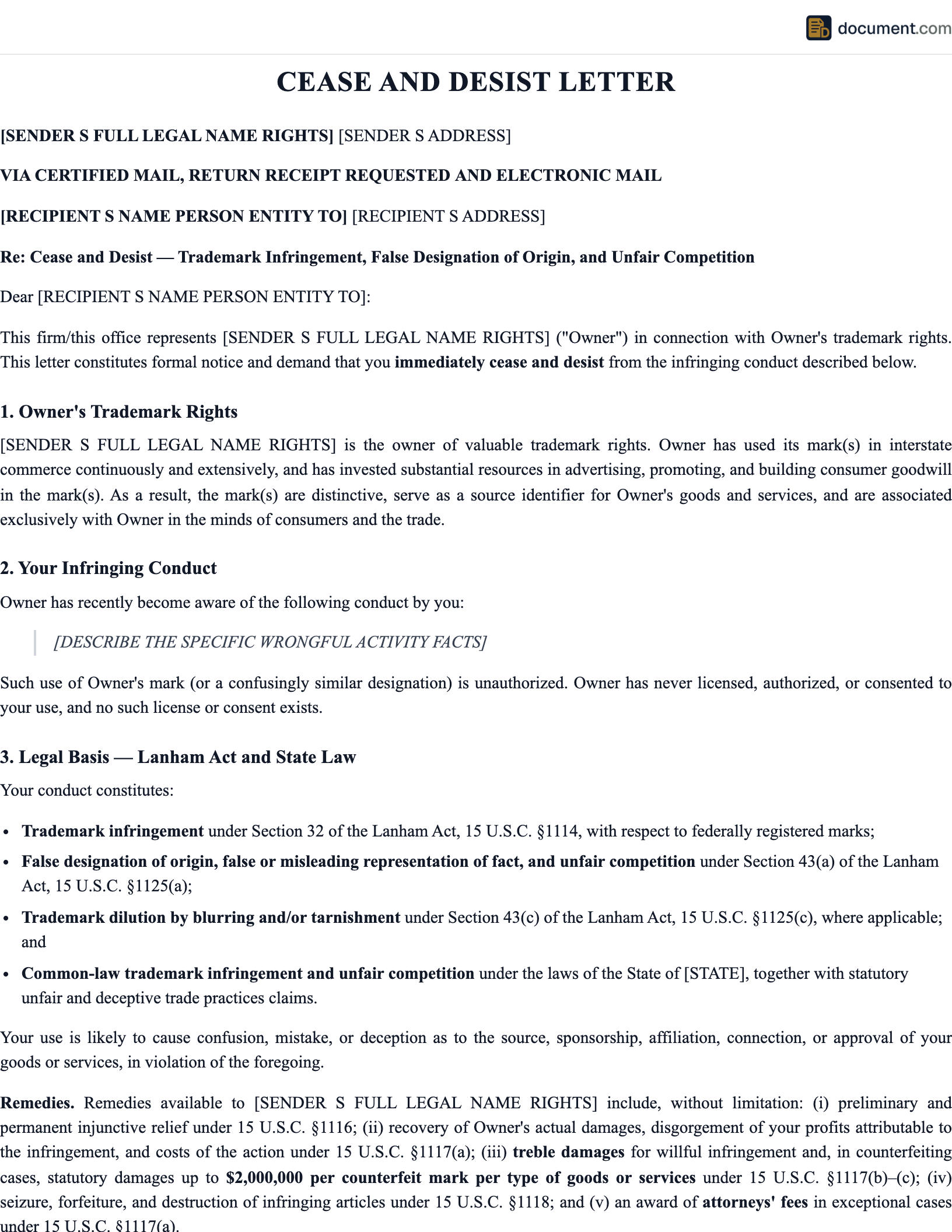 Cease and Desist Letter preview