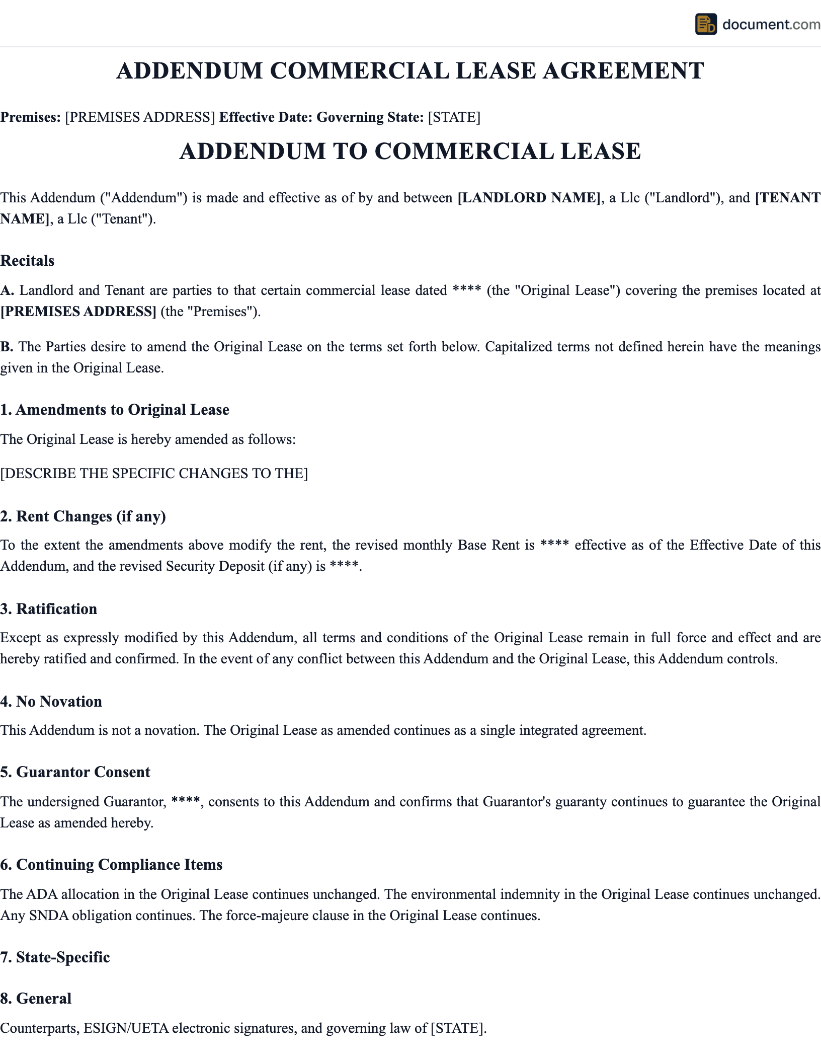 Commercial Addendum Lease Agreement preview