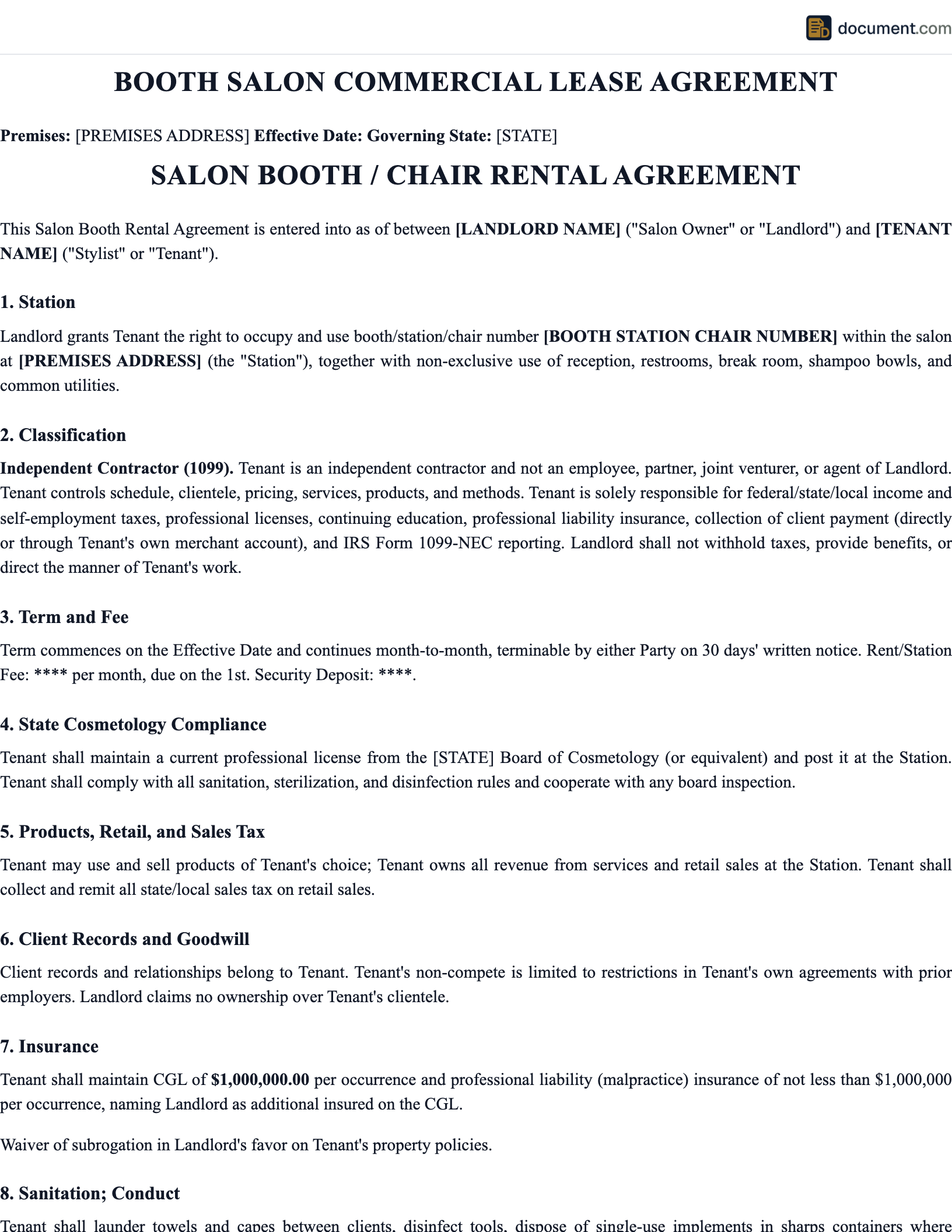Commercial Booth Salon Lease Agreement preview