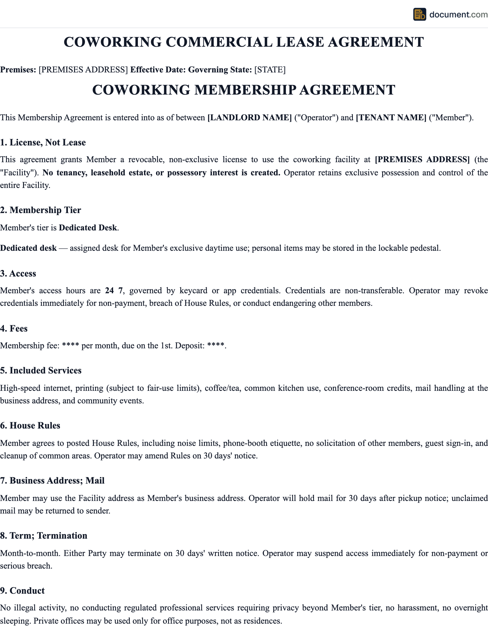 Commercial Coworking Lease Agreement preview