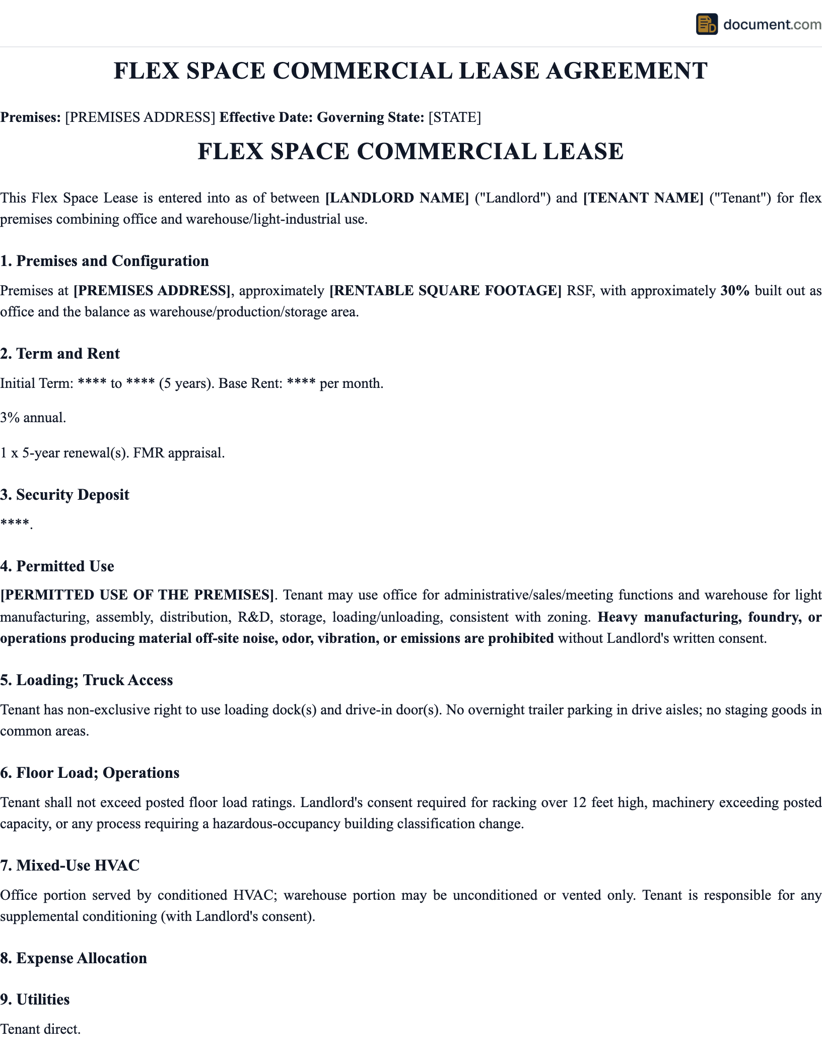 MS Commercial Flex Space Lease Agreement preview