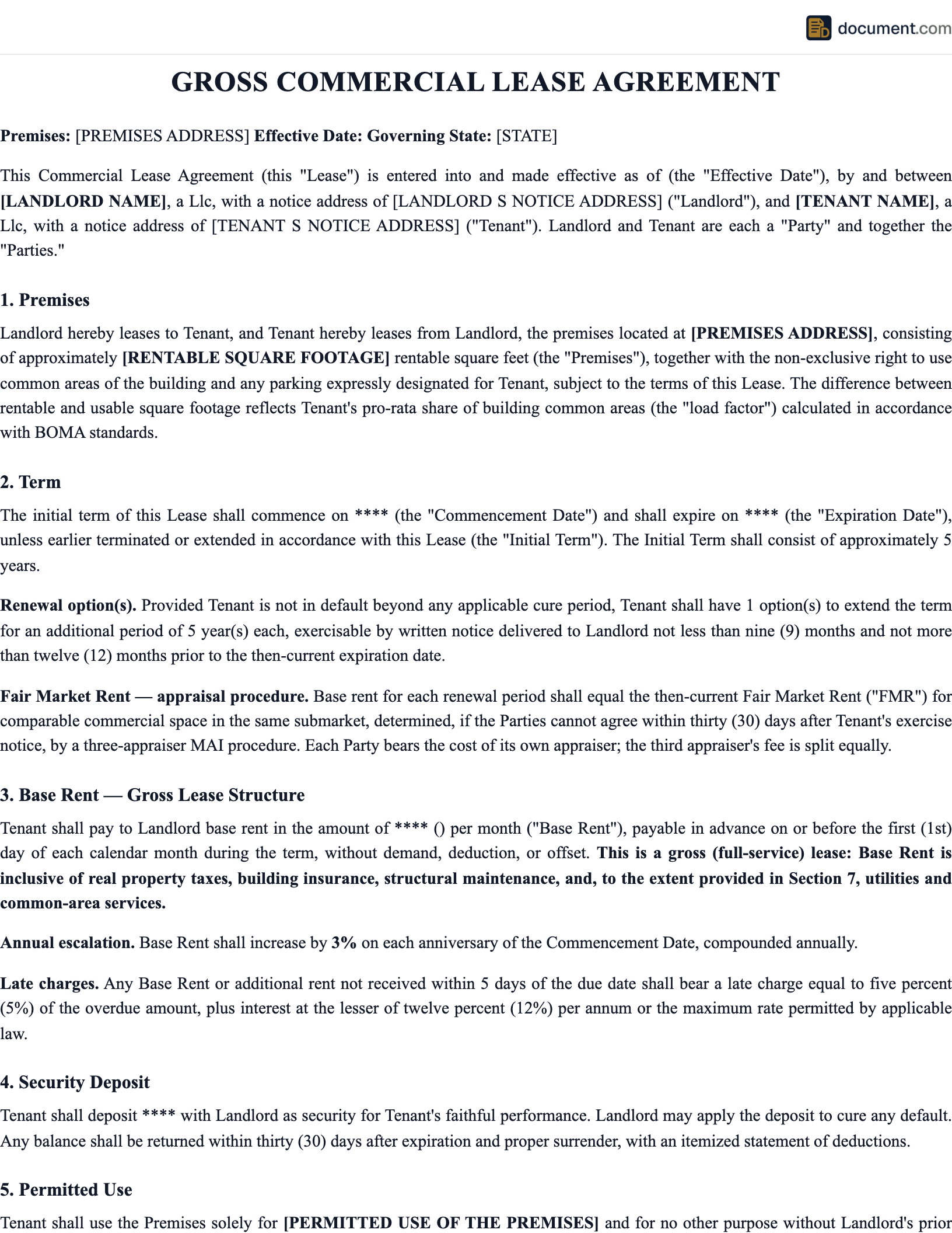 Commercial Gross Lease Agreement preview