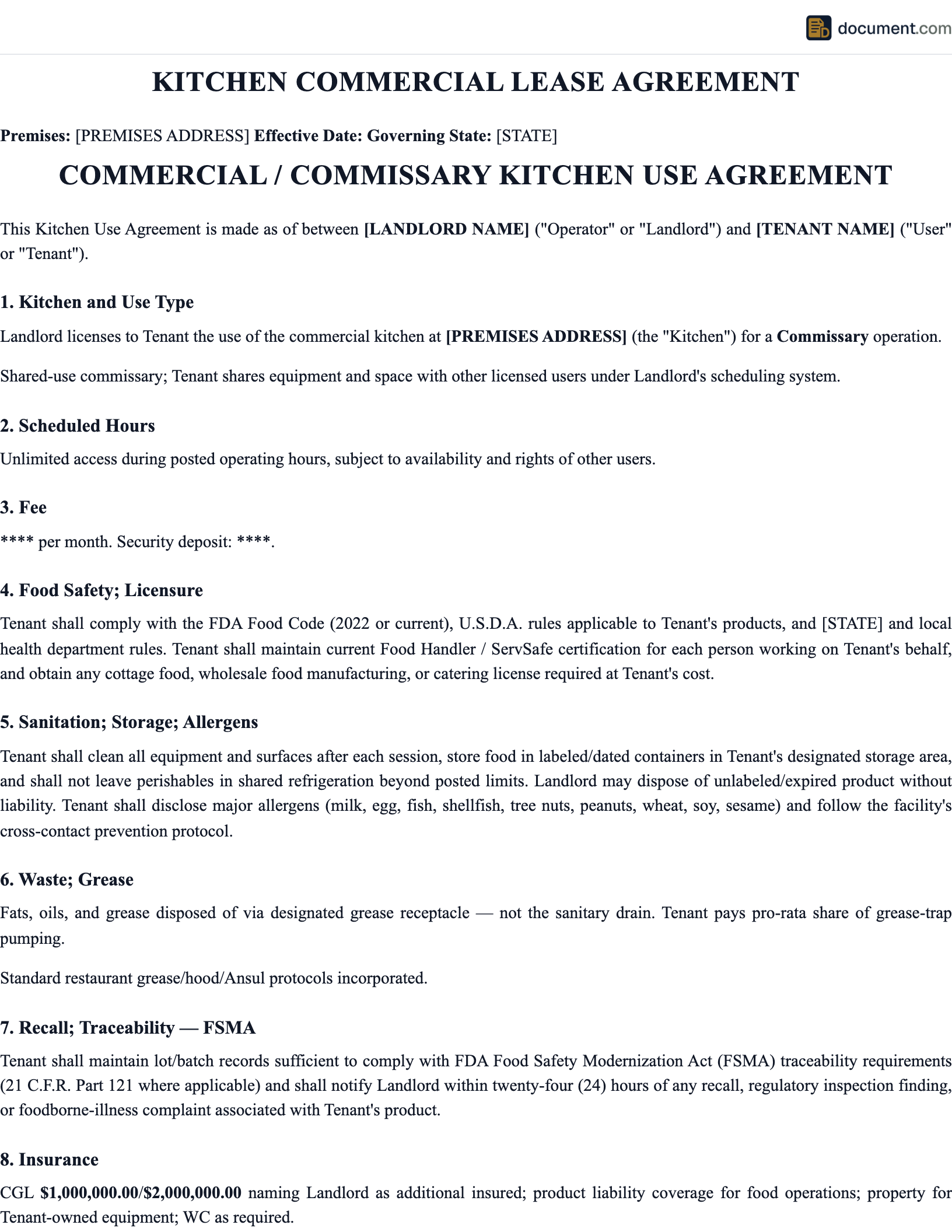 Commercial Kitchen Lease Agreement preview