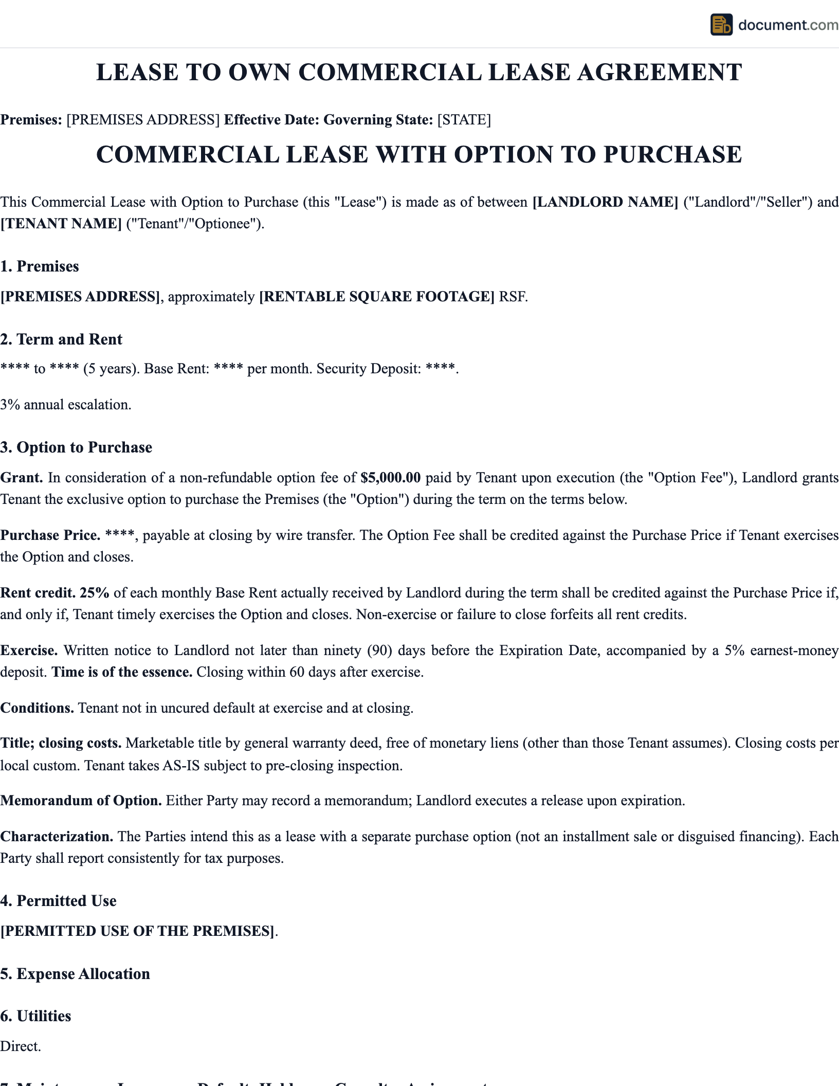Commercial Lease To Own Lease Agreement preview