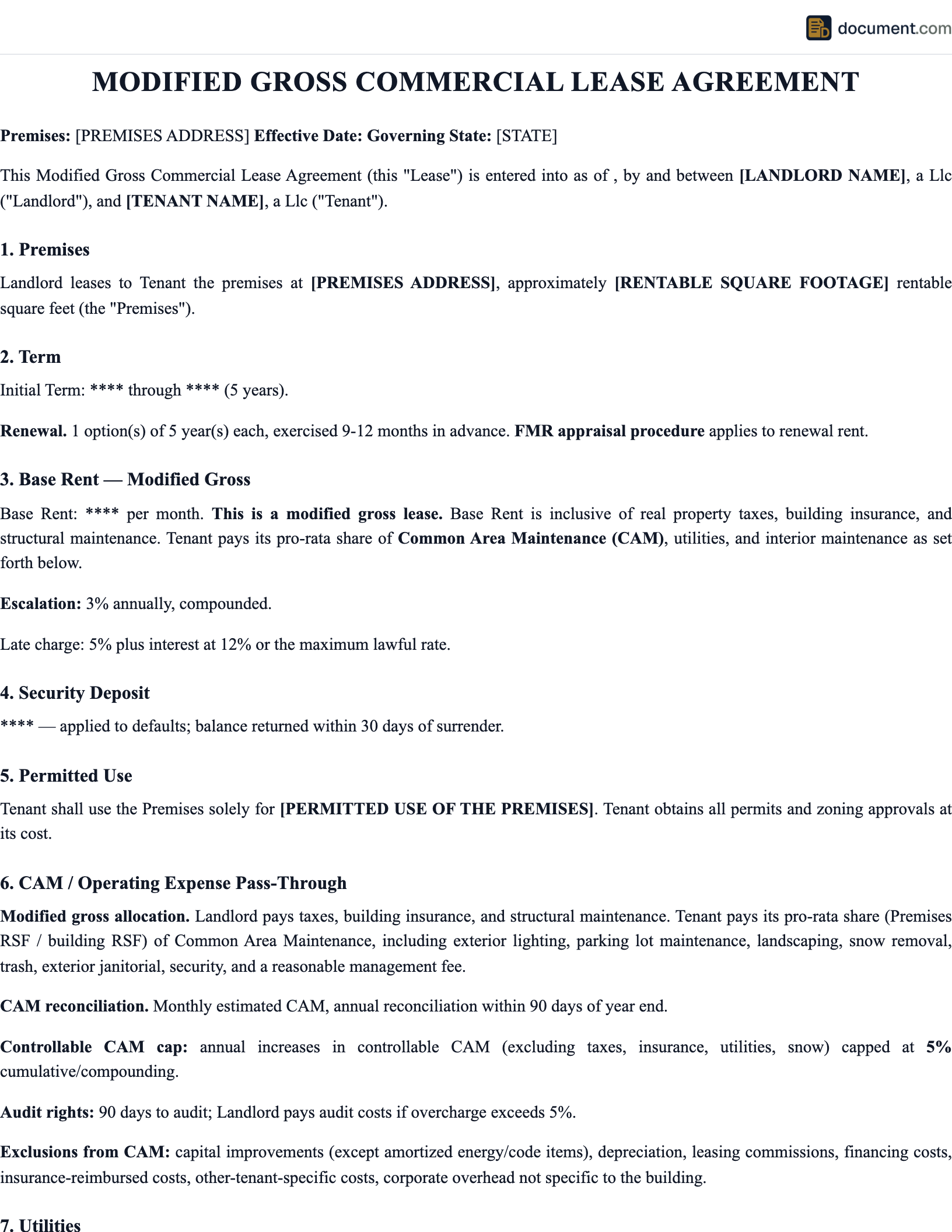 Commercial Modified Gross Lease Agreemen preview