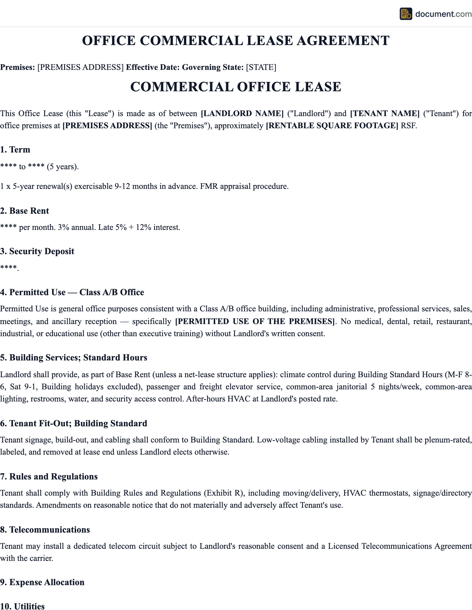Commercial Office Lease Agreement preview