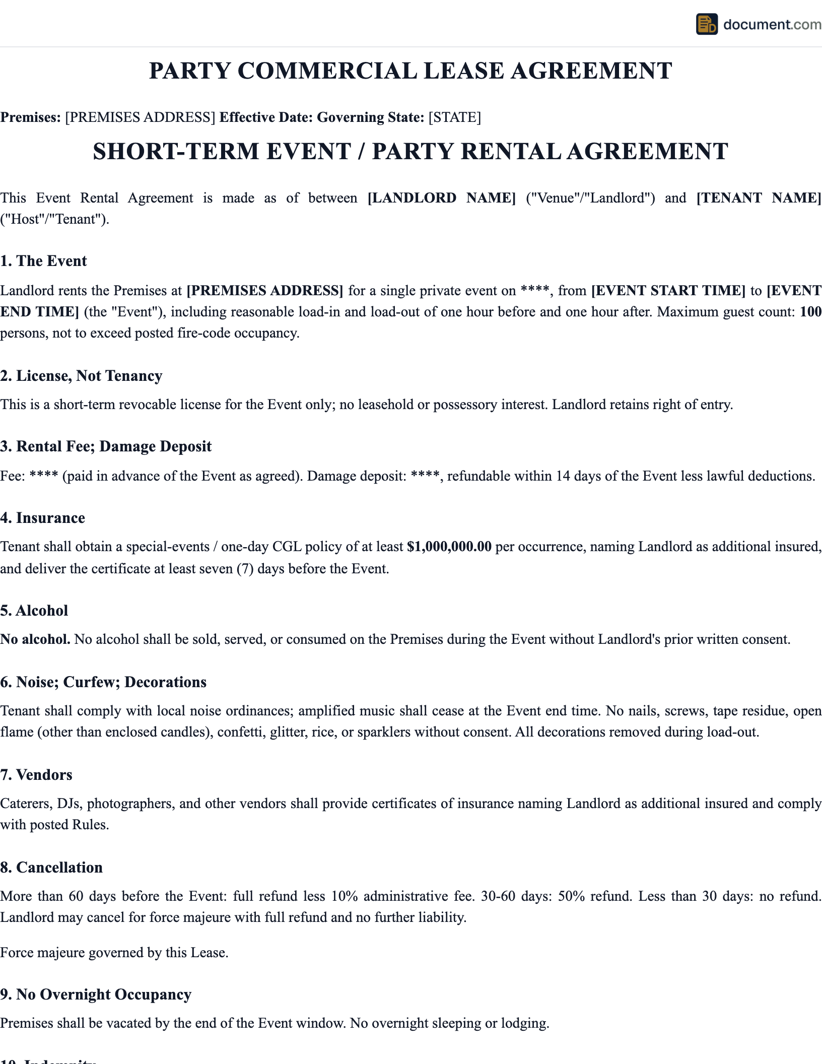 Commercial Party Lease Agreement preview