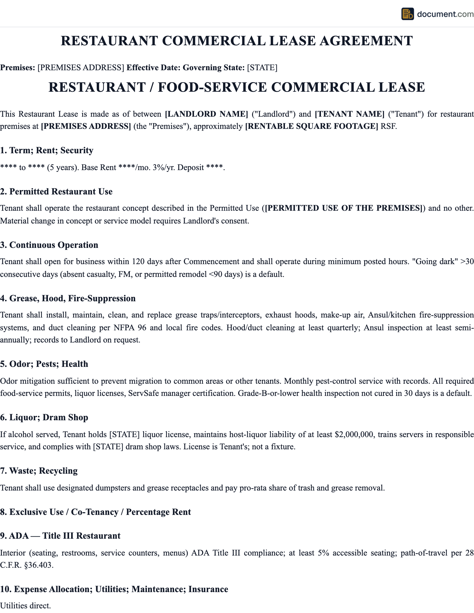 Commercial Restaurant Lease Agreement preview