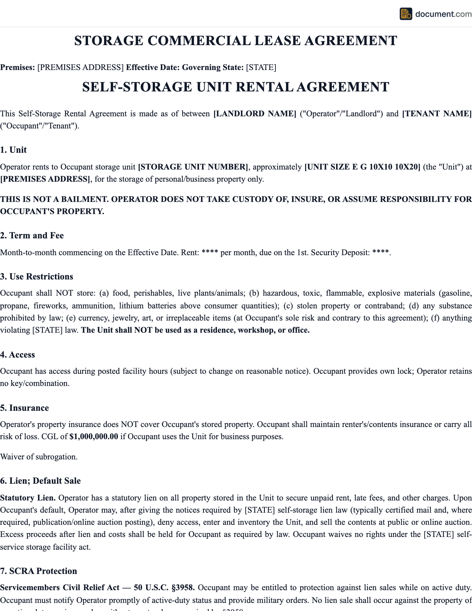 Commercial Storage Lease Agreement preview