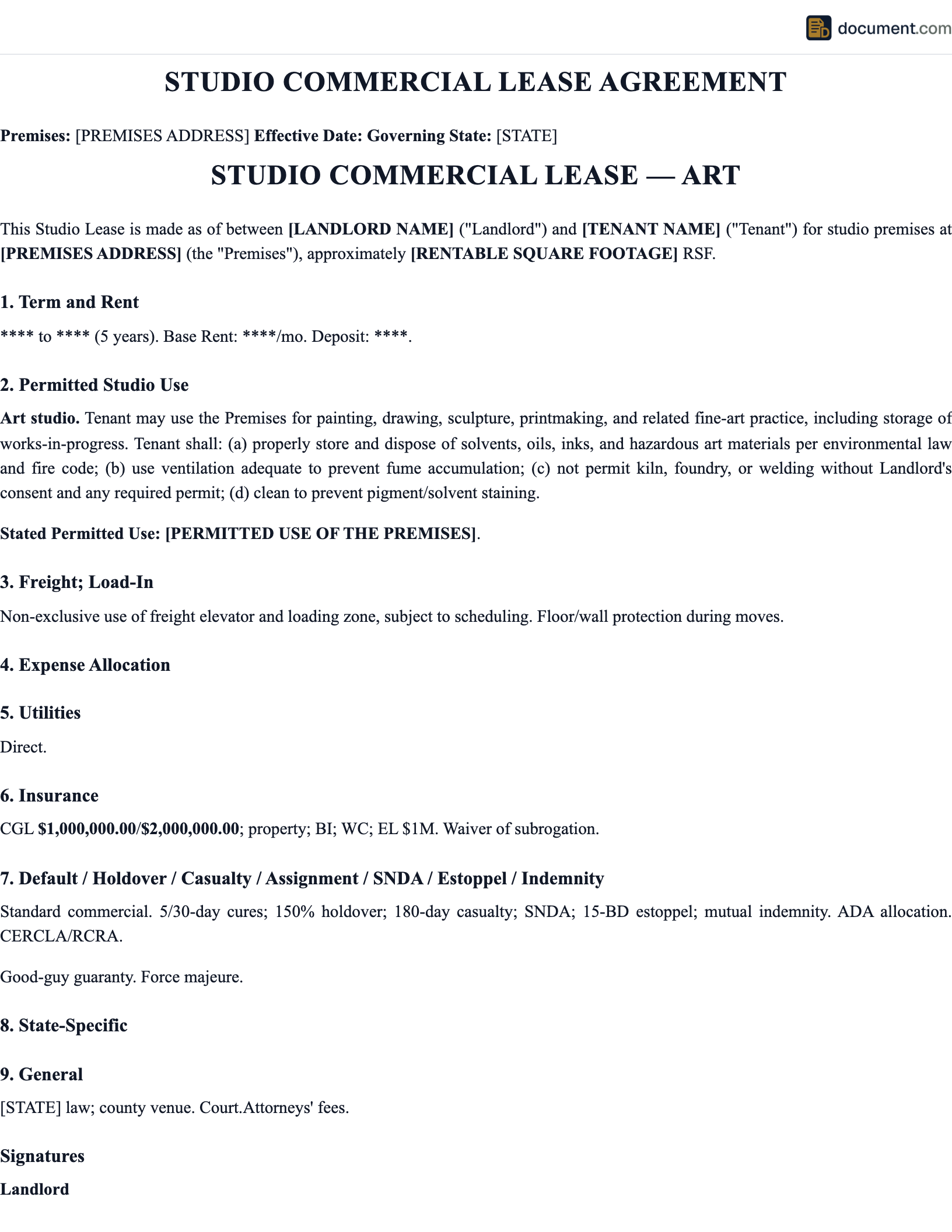 Commercial Studio Lease Agreement preview