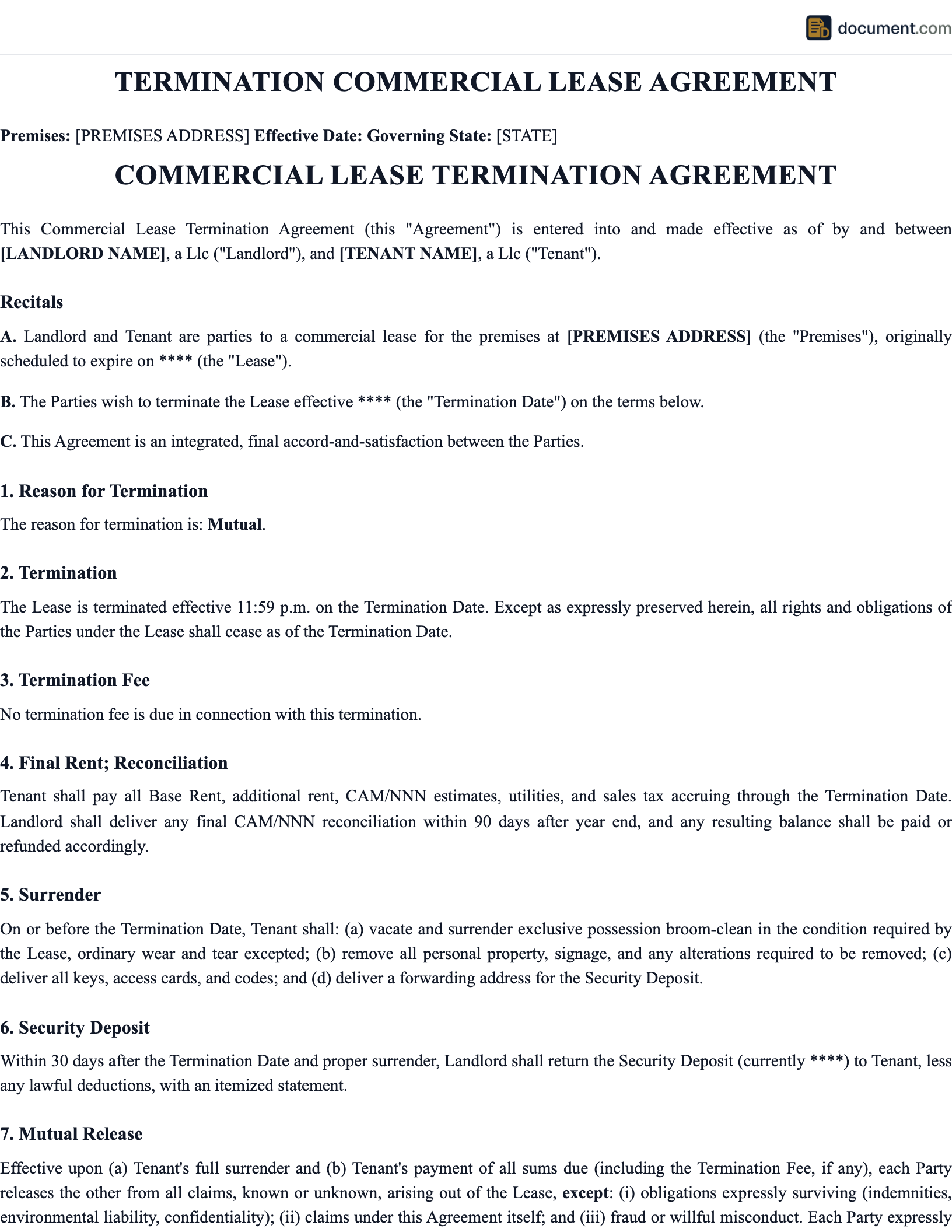 Commercial Termination Lease Agreement preview