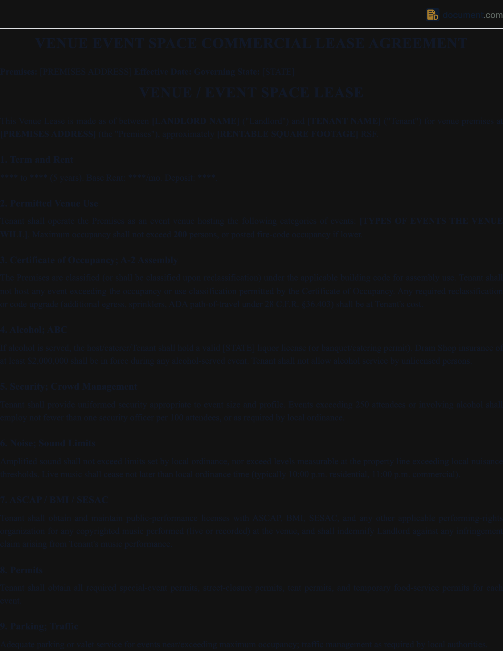 Commercial Venue Event Space Lease Agree preview