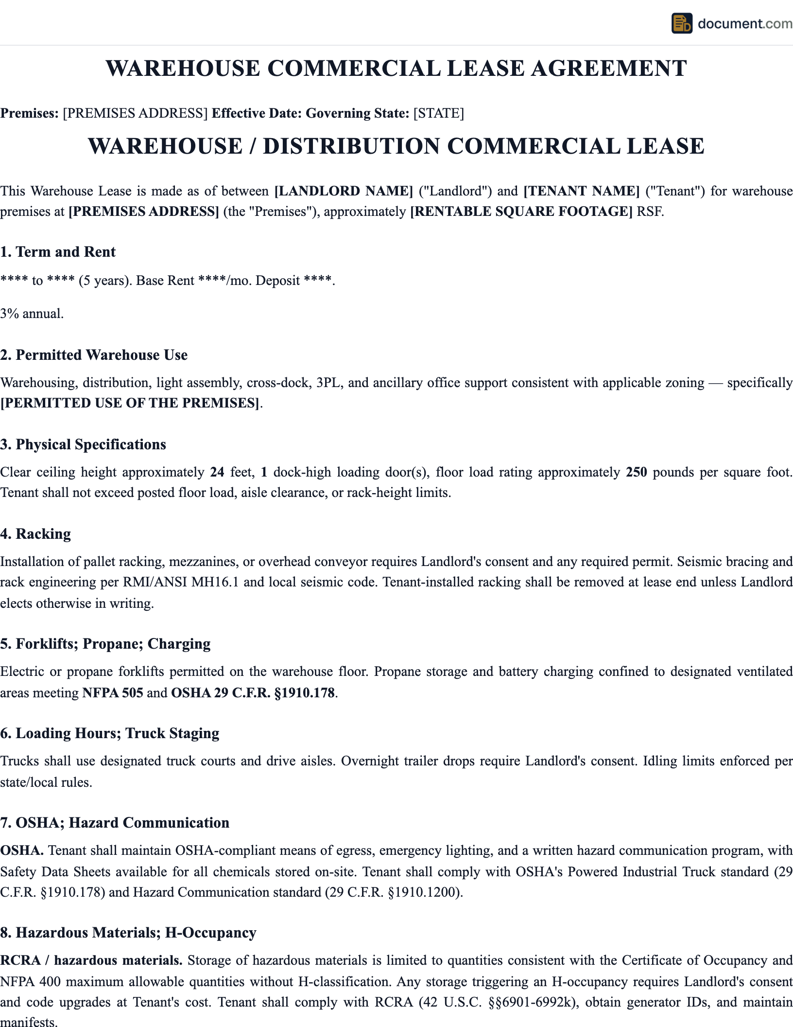 MT Commercial Warehouse Lease Agreement preview
