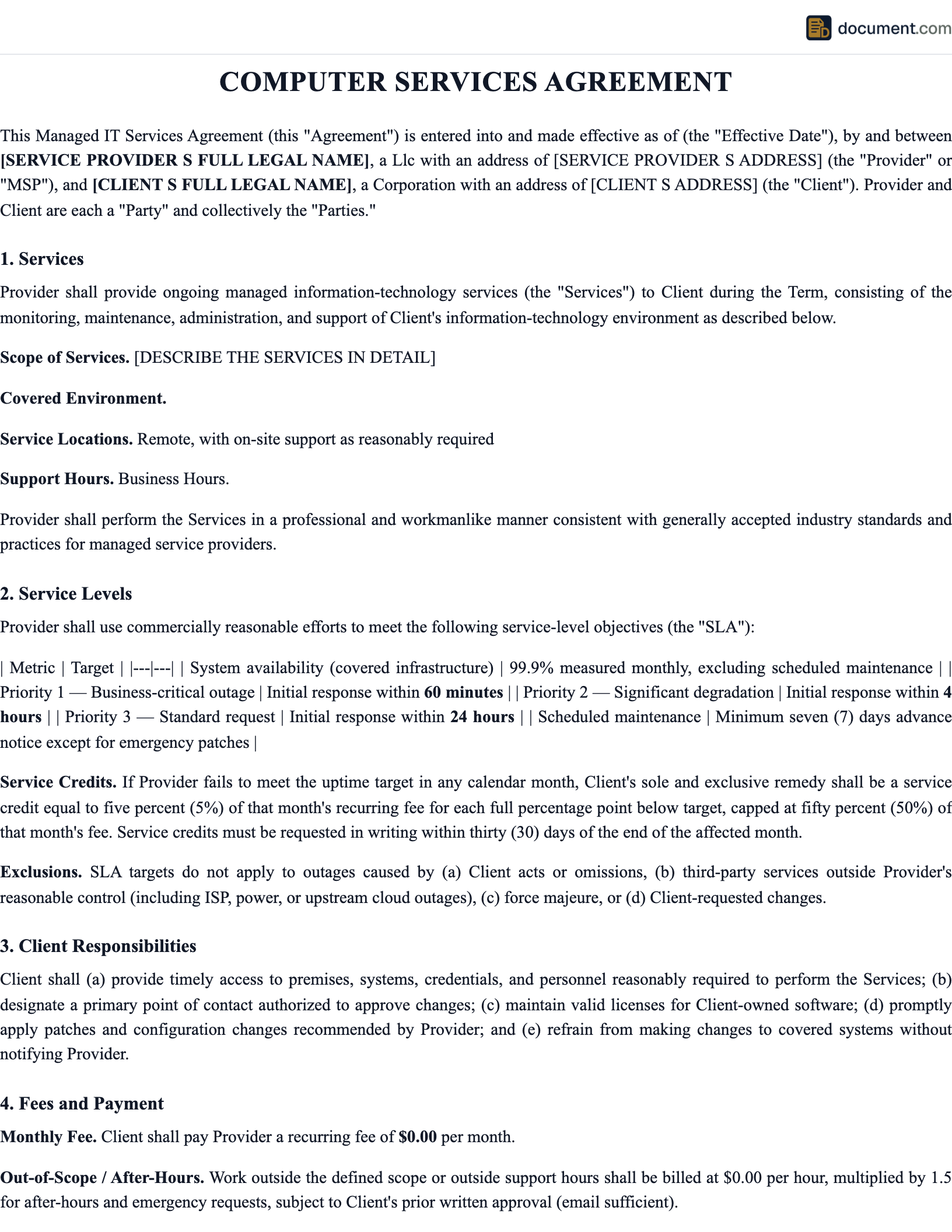 Computer Services Agreement preview