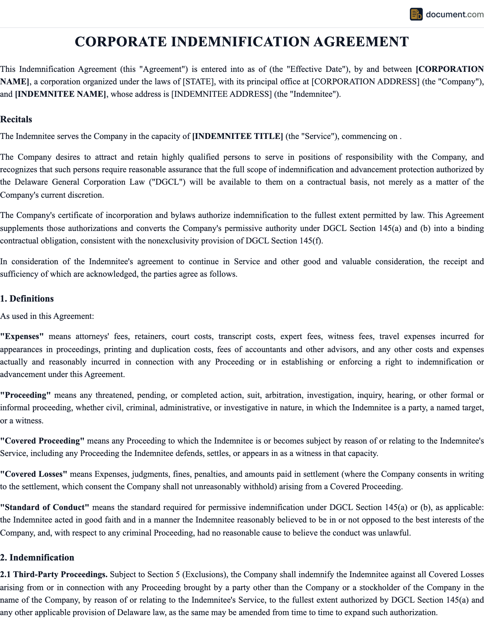 Corporate Indemnification Agreement preview