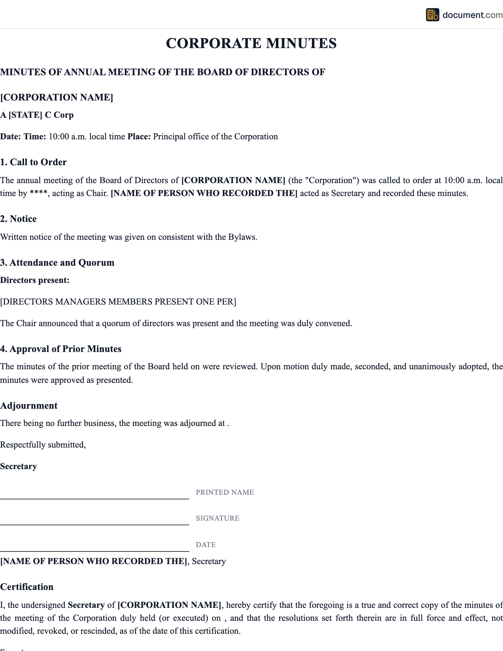 Corporate Minutes preview