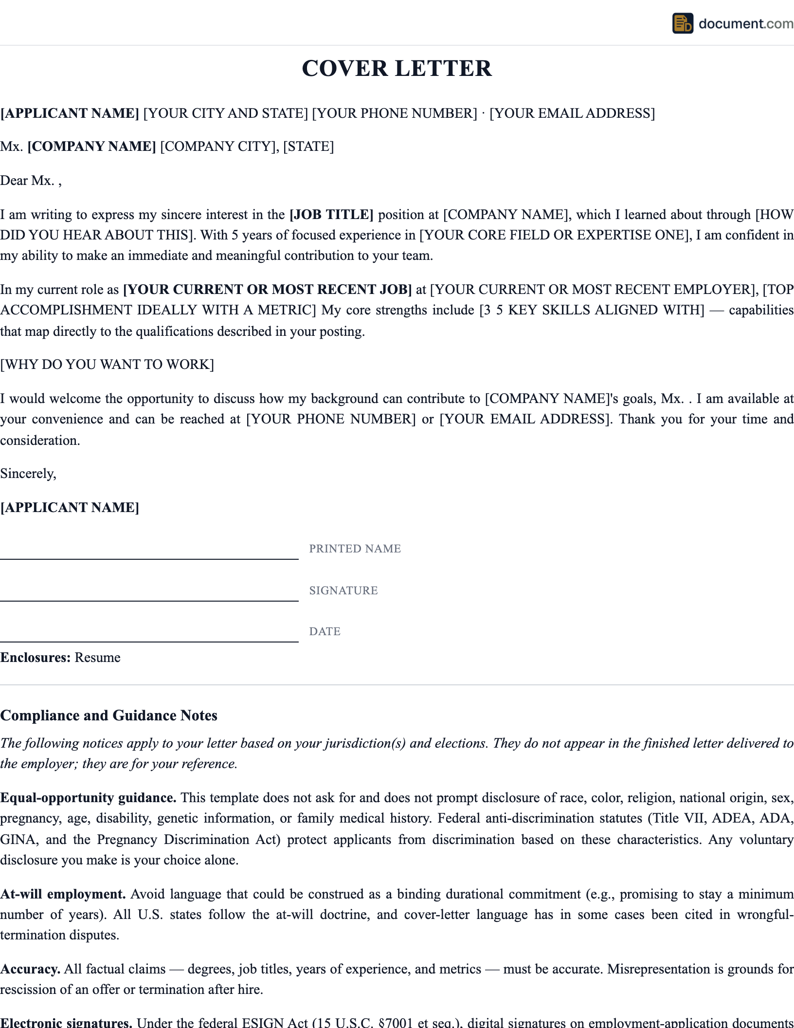 Cover Letter preview