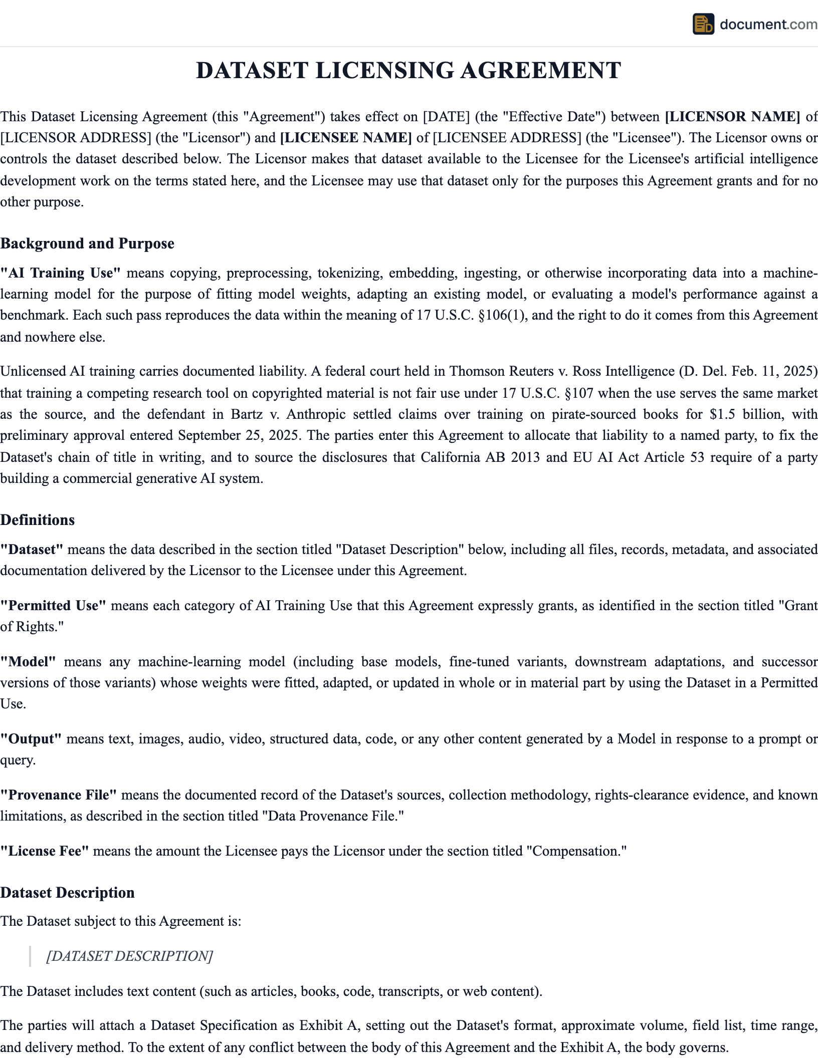 Dataset Licensing Agreement preview