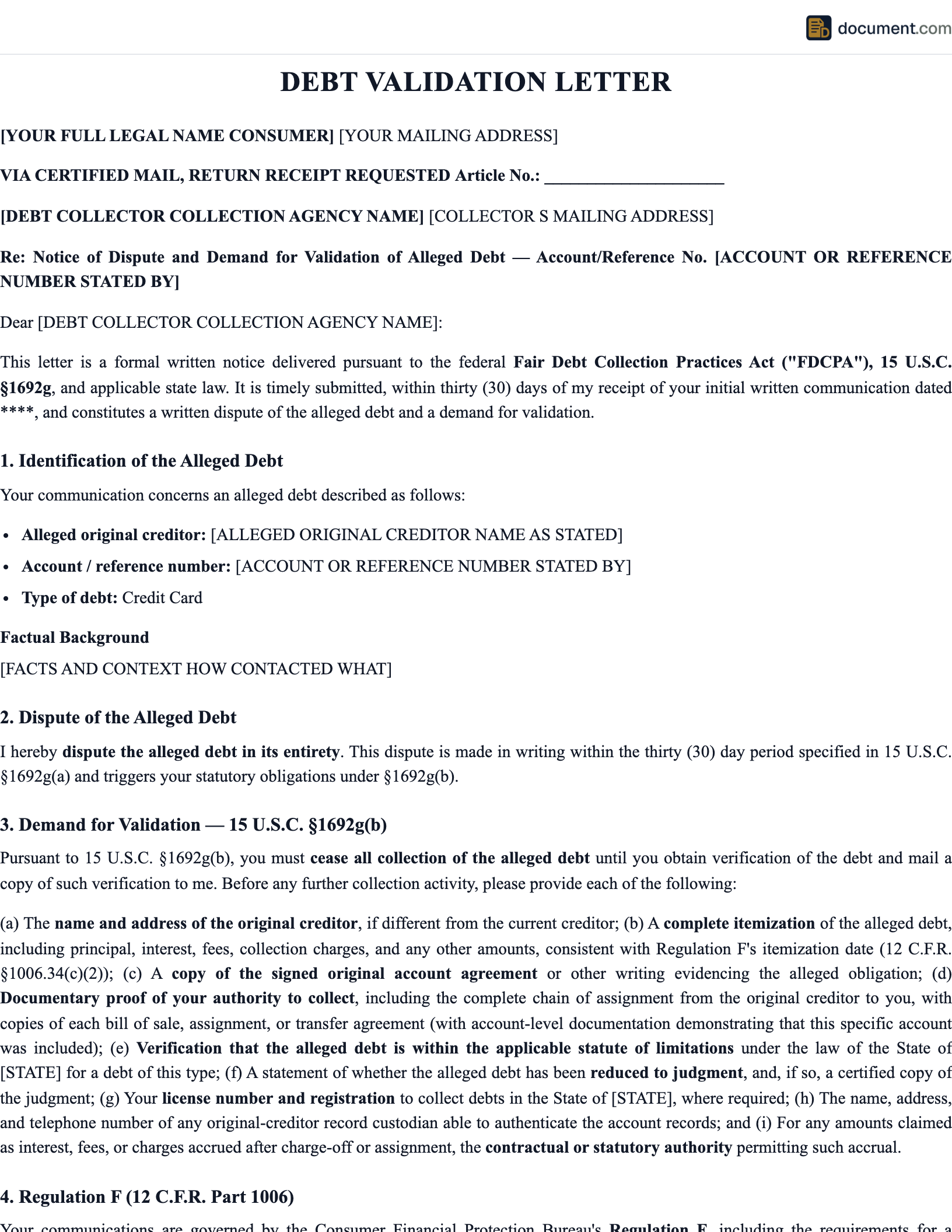 Debt Validation Letter preview