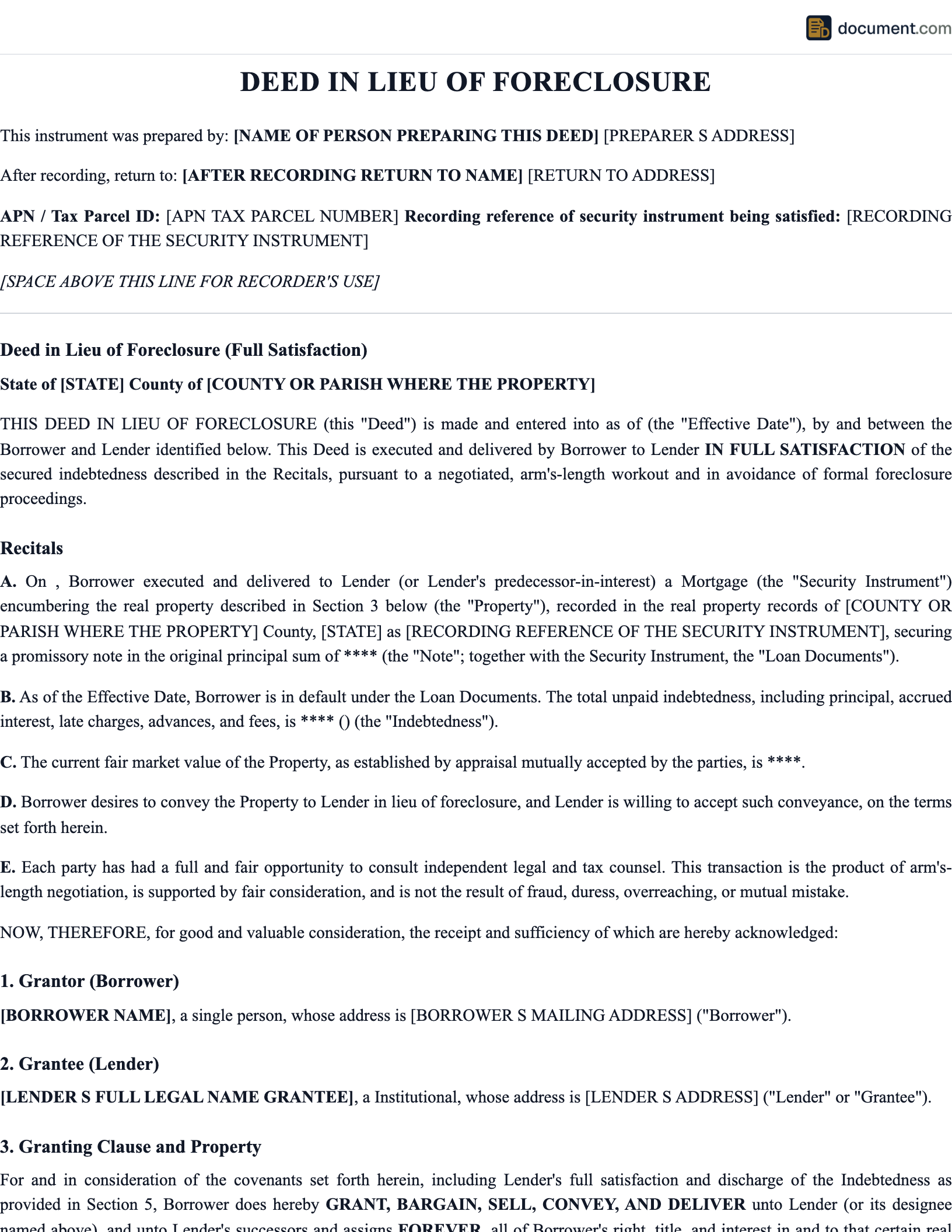 NJ Deed in Lieu of Foreclosure preview