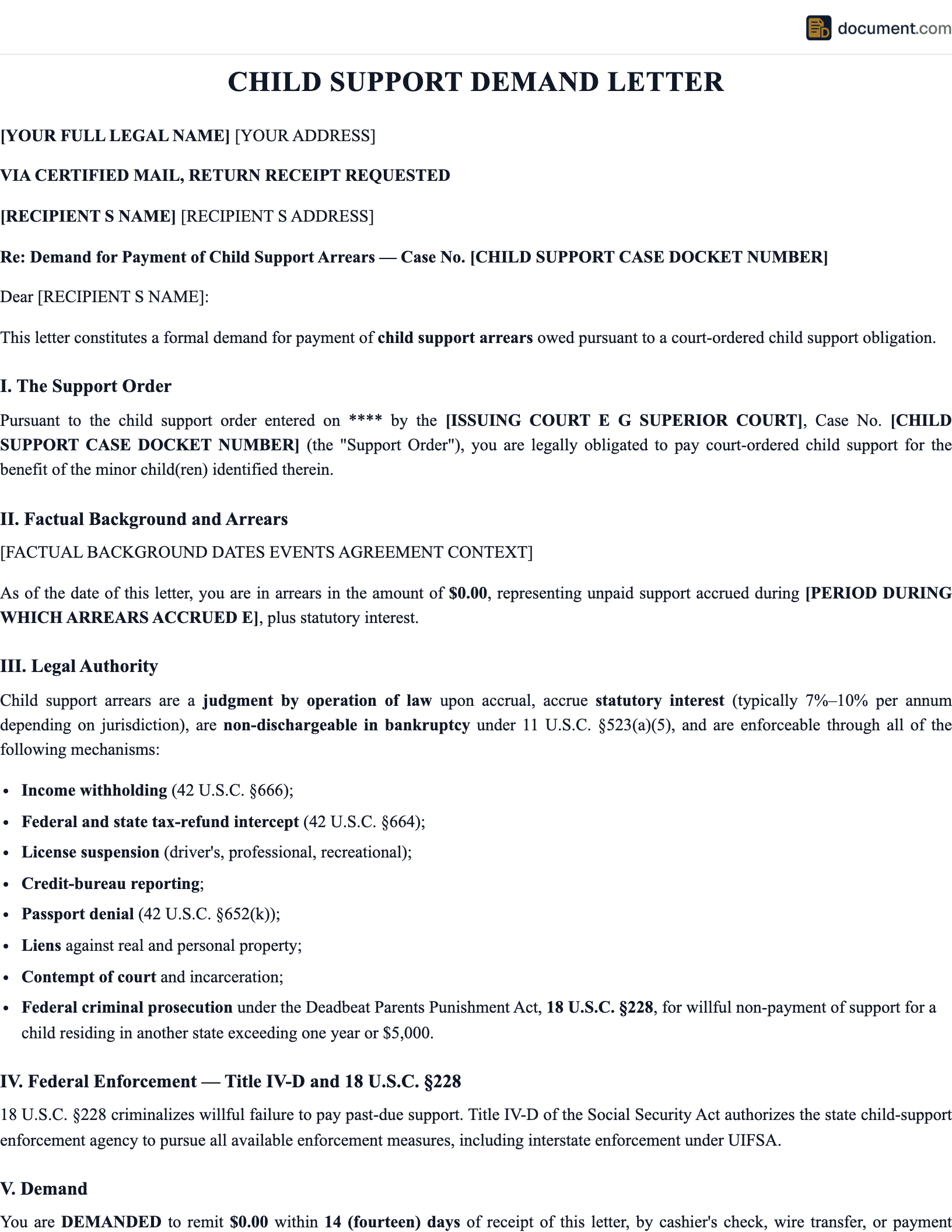 Child Support Demand Letter preview
